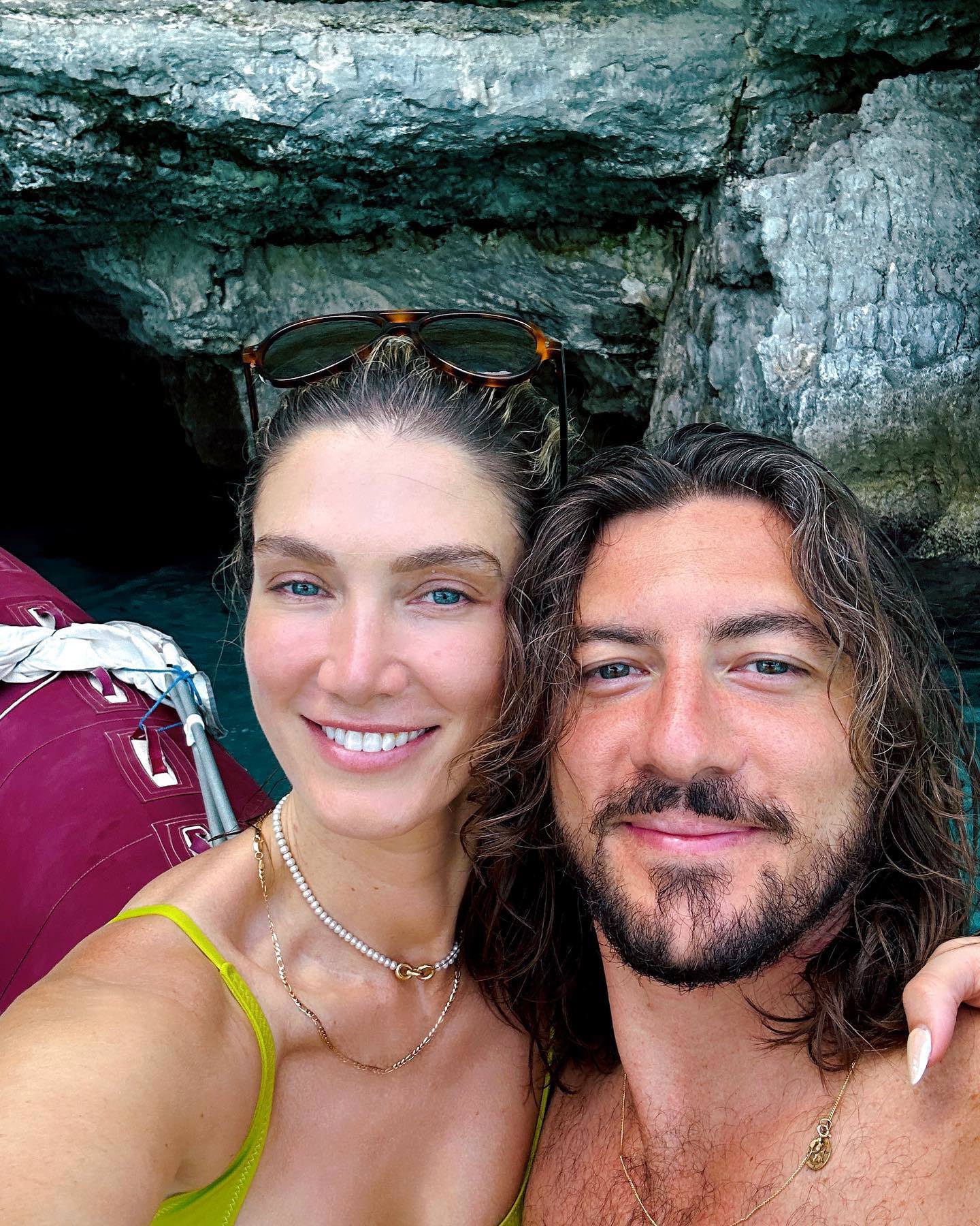 Delta Goodrem goes makeup-free with fiancé Matthew Copley.