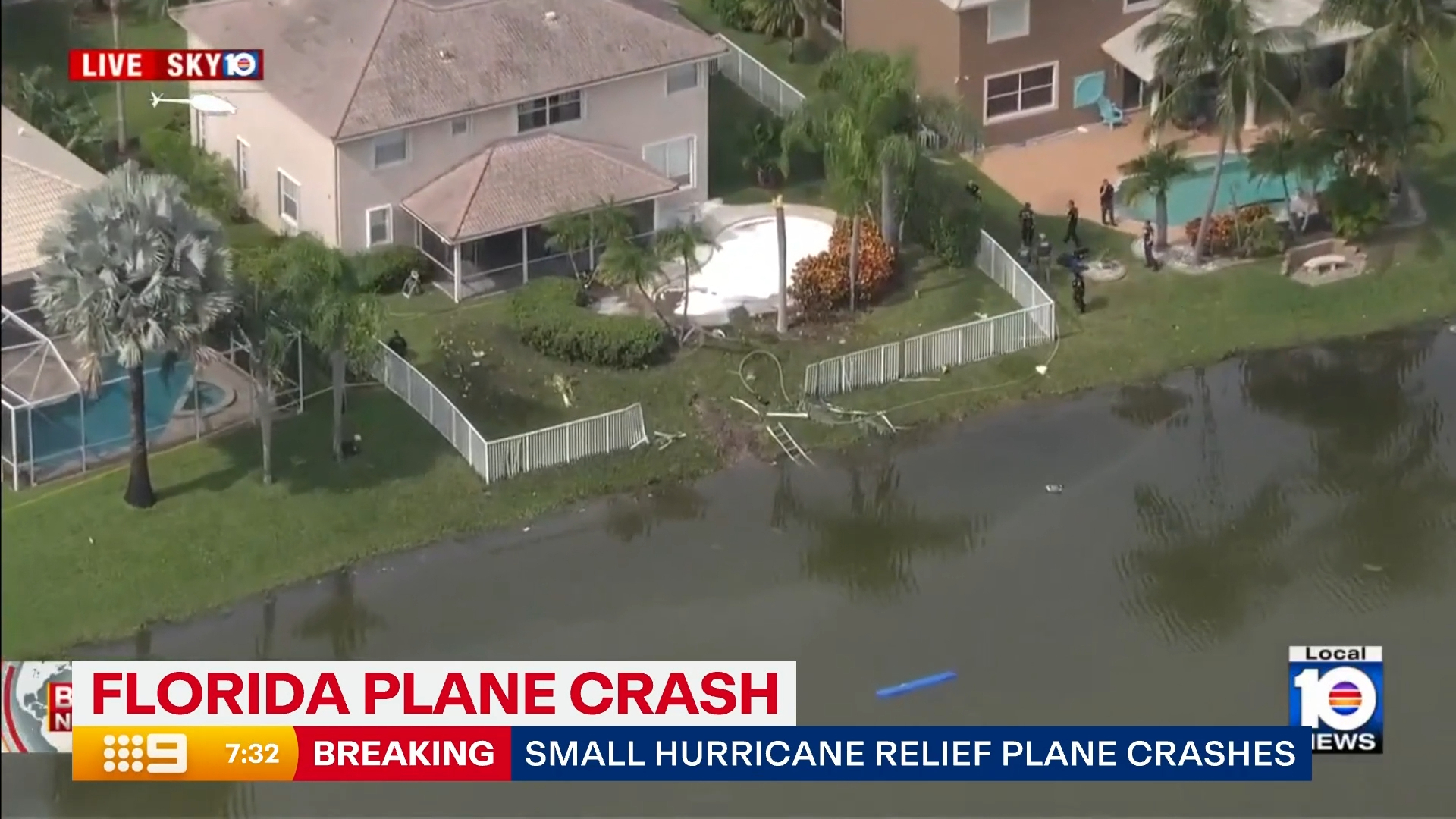 The plane crashed into a pond in a residential neighbourhood of Fort Lauderdale, Florida.