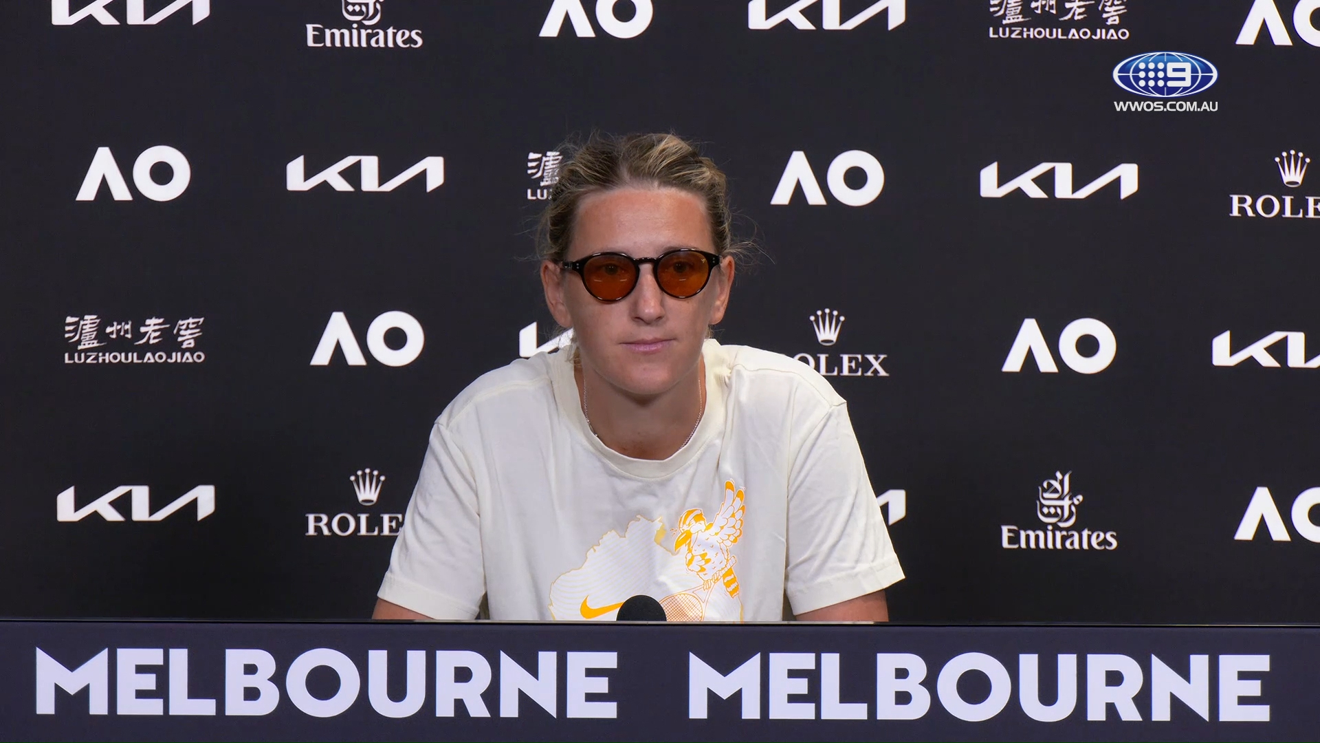 Victoria Azarenka speaks to Australian Open media.