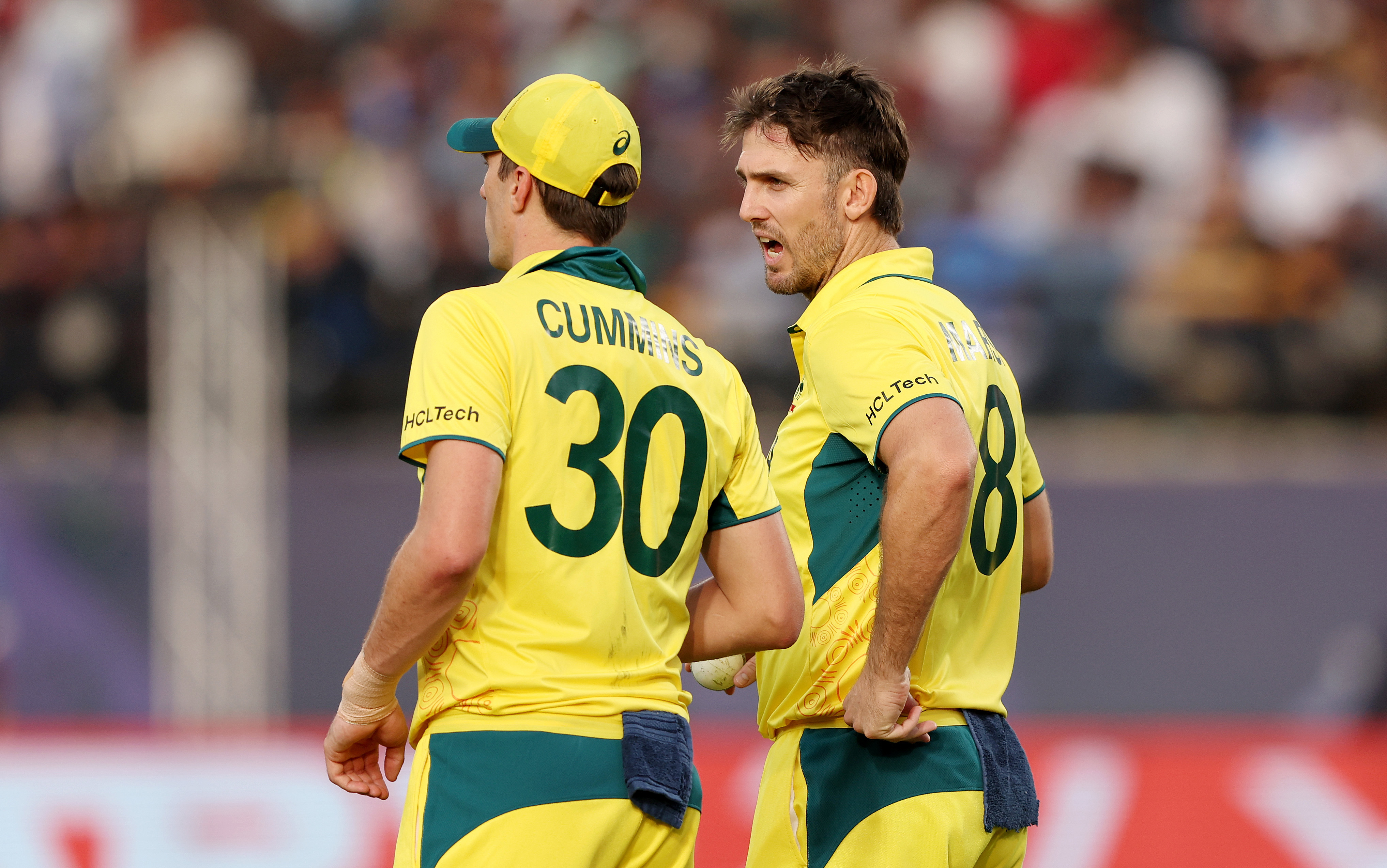 Pat Cummins and Mitch Marsh of Australia.
