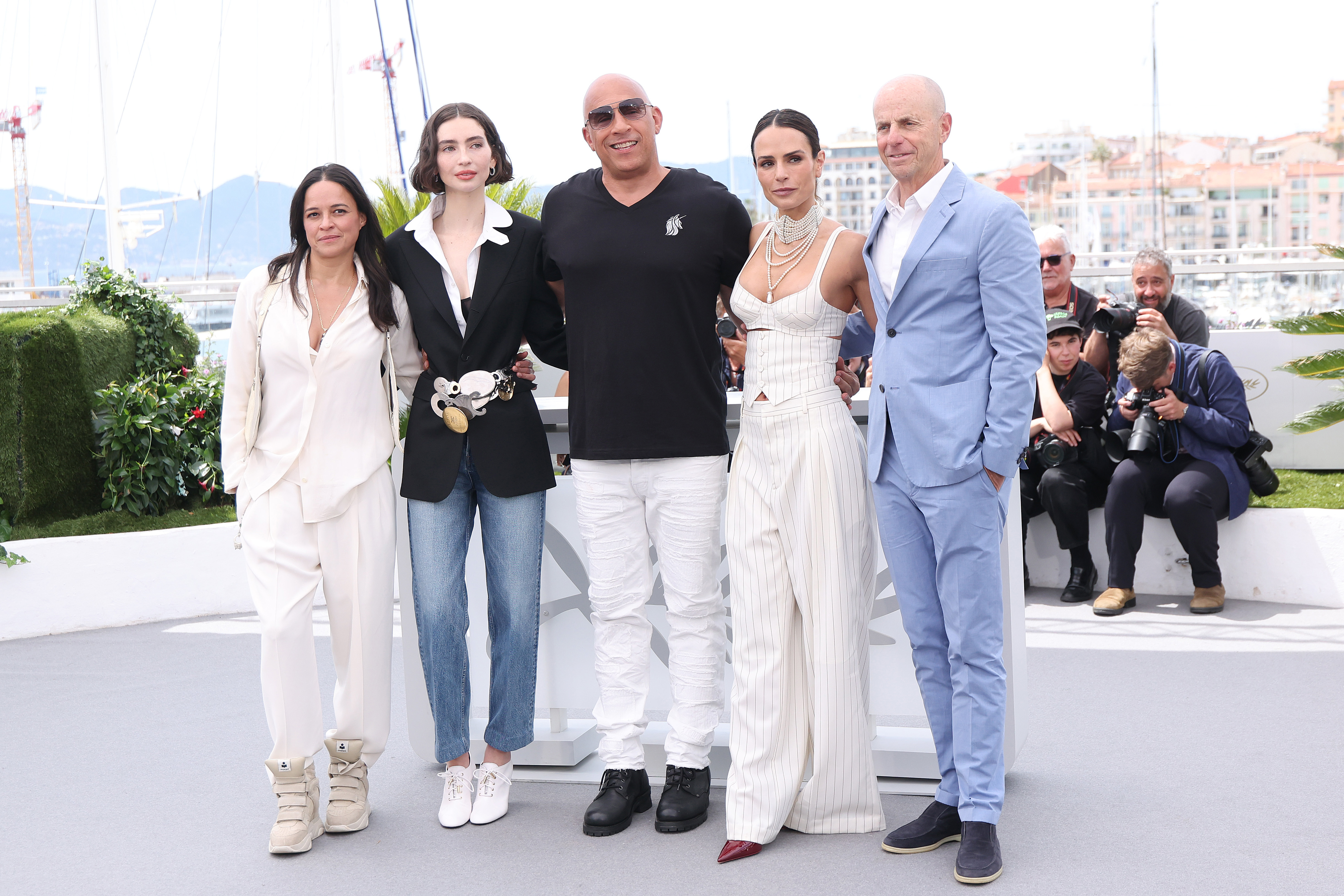 Michelle Rodriguez, Meadow Walker, Vin Diesel, Jordana Brewster and Neal H. Moritz  pose during "The Fast And The Furious" 25th Anniversary photocall at the 79th annual Cannes Film Festival at Palais des Festivals on May 13, 2026 in Cannes, France. 