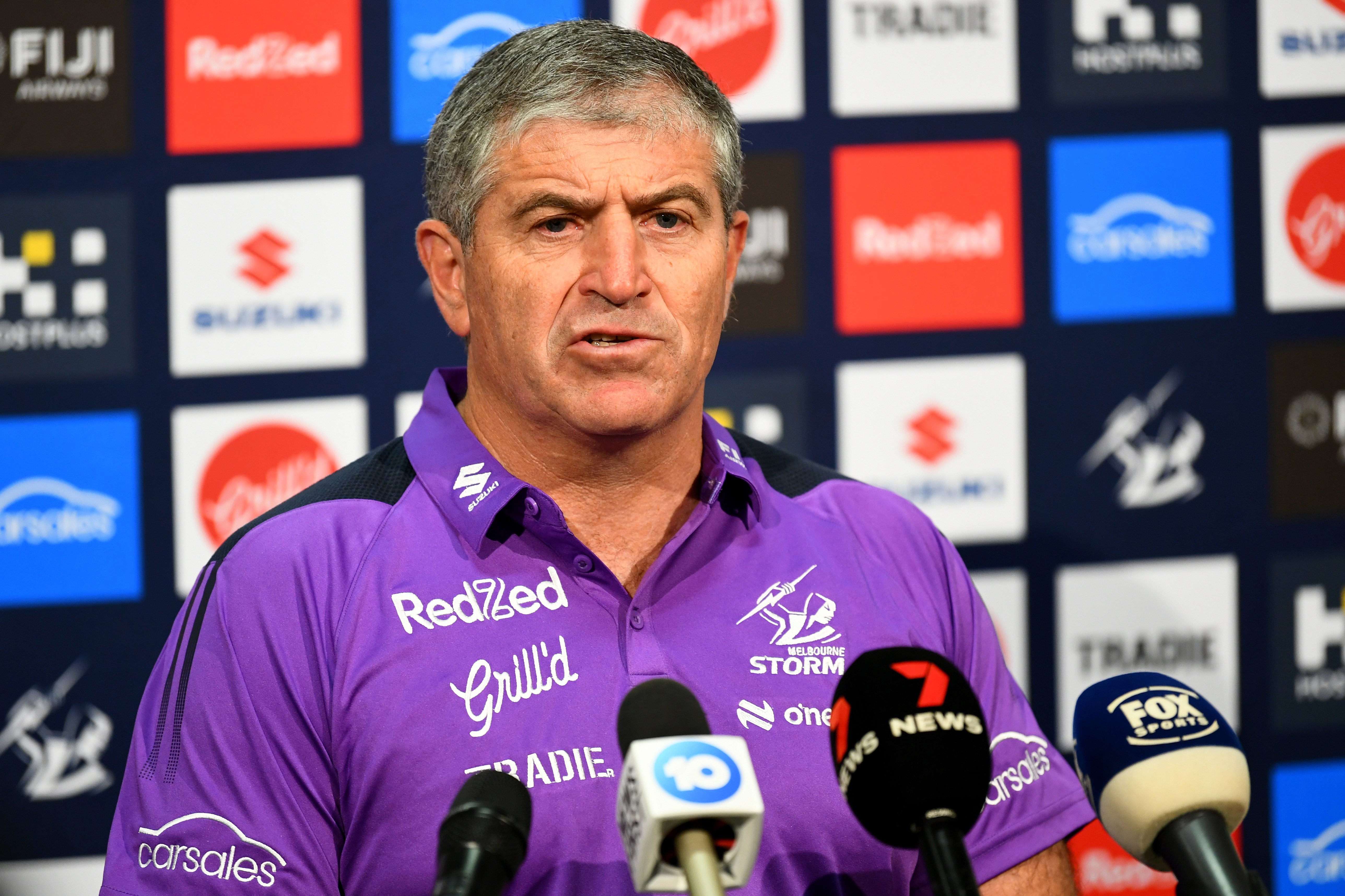 MELBOURNE, AUSTRALIA - FEBRUARY 07: Melbourne Storm General Manager Football, Frank Ponissi speaks to the media during a Melbourne Storm NRL captaincy announcement at AAMI Park on February 07, 2024 in Melbourne, Australia. (Photo by Josh Chadwick/Getty Images)