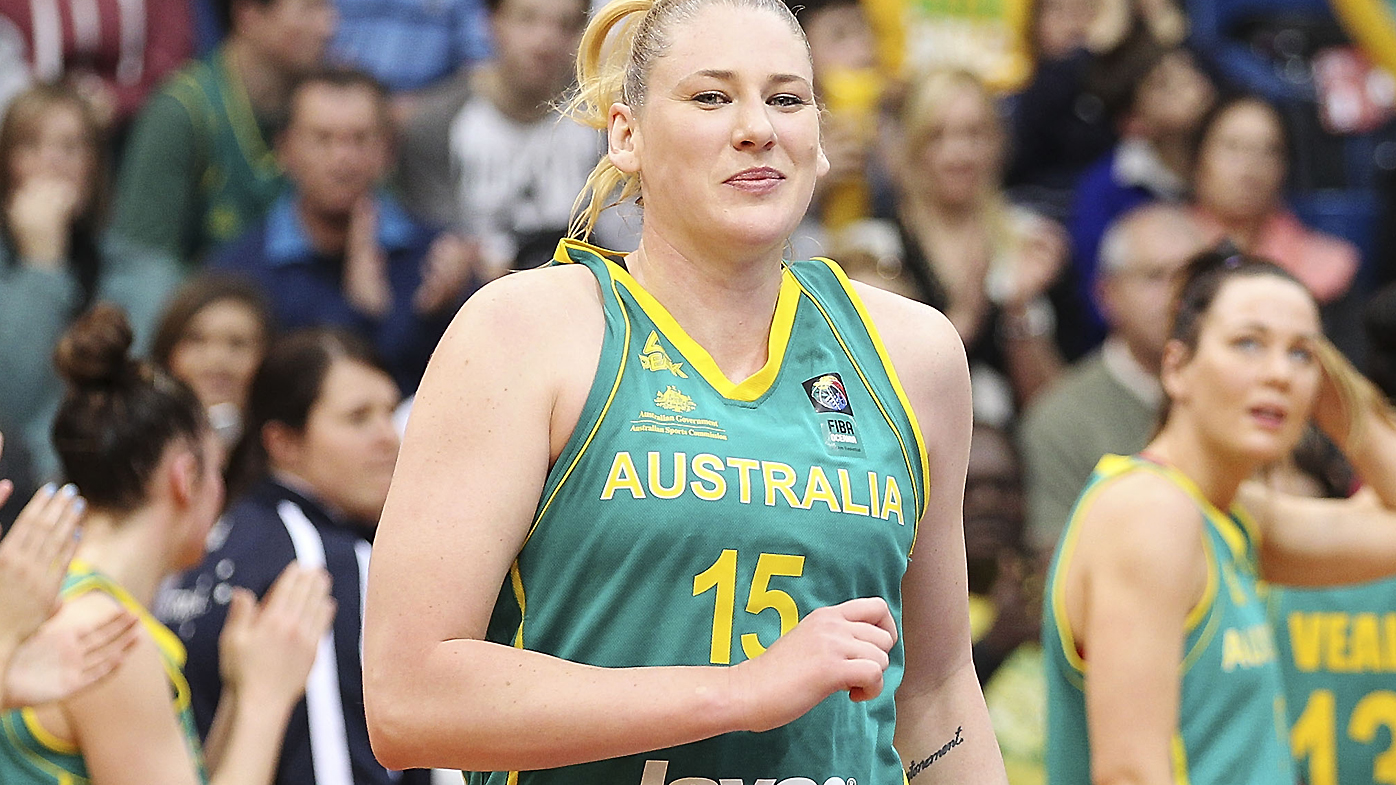 Lauren Jackson of the Opals reacts after winning the Women's FIBA Oceania Championship match against NZ in 2013
