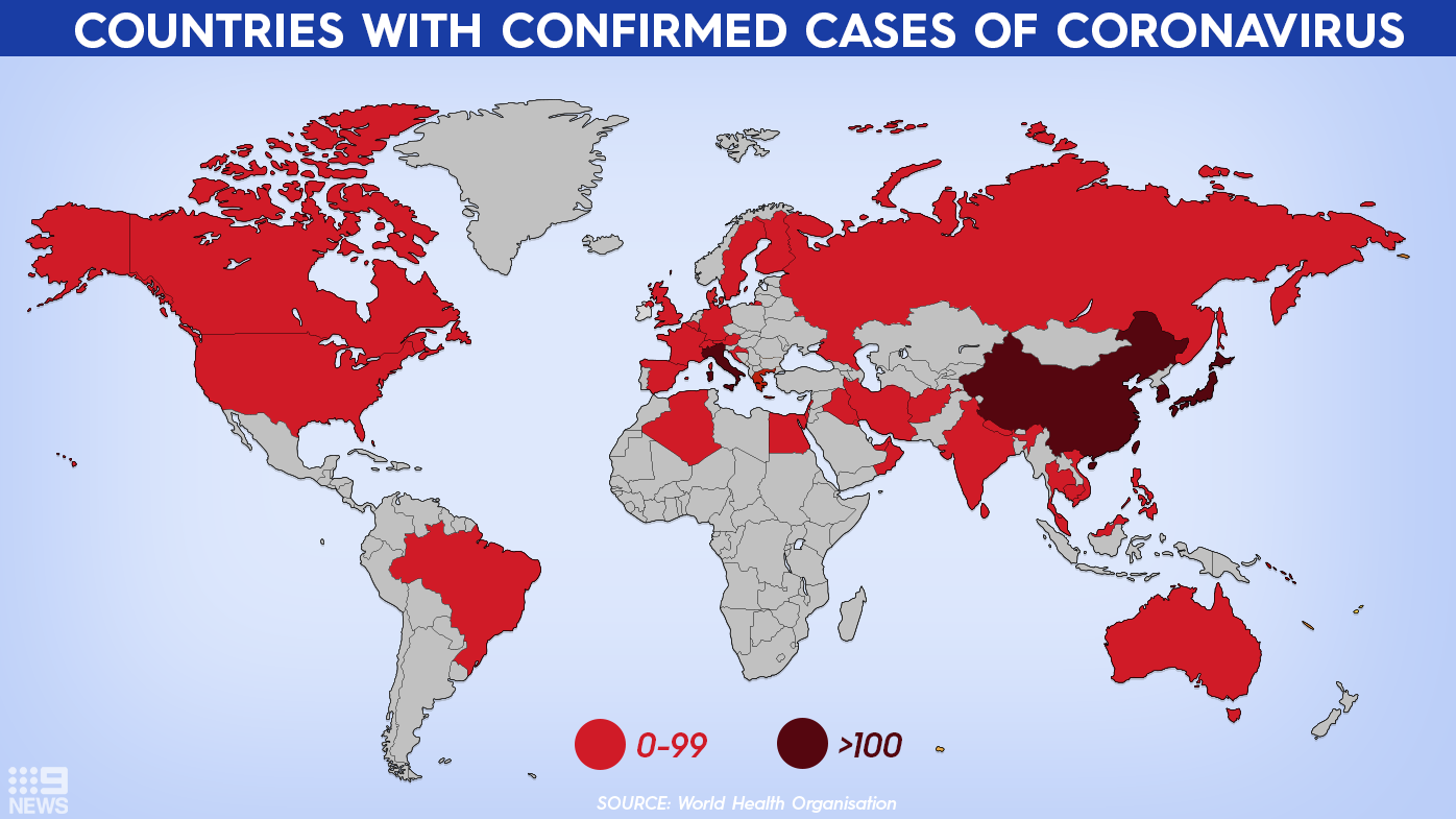 Confirmed cases of coronavirus across the globe. Graphic by Tara Blancato