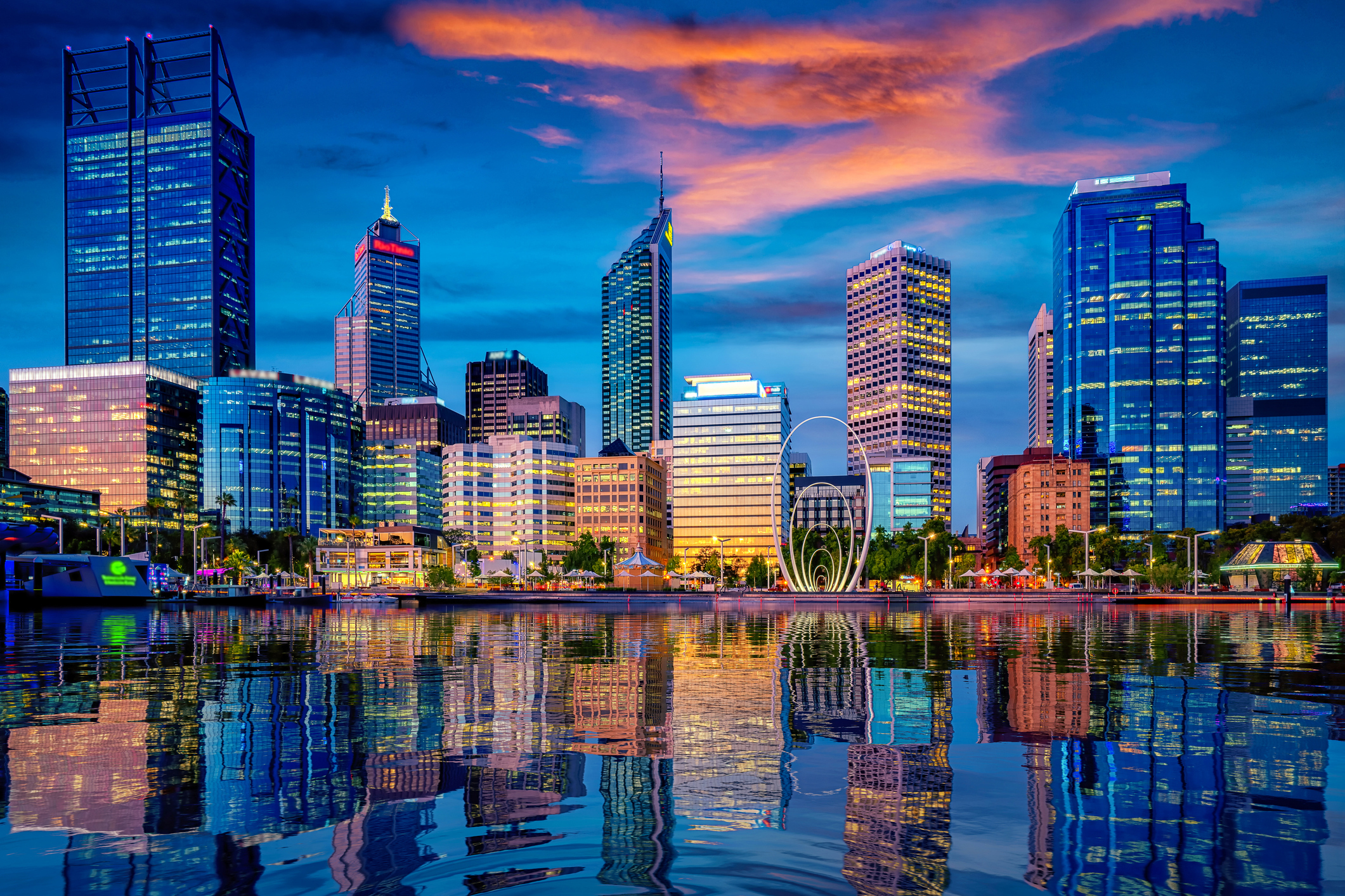 Sunset in Perth city with building and river , Perth, Australia. 