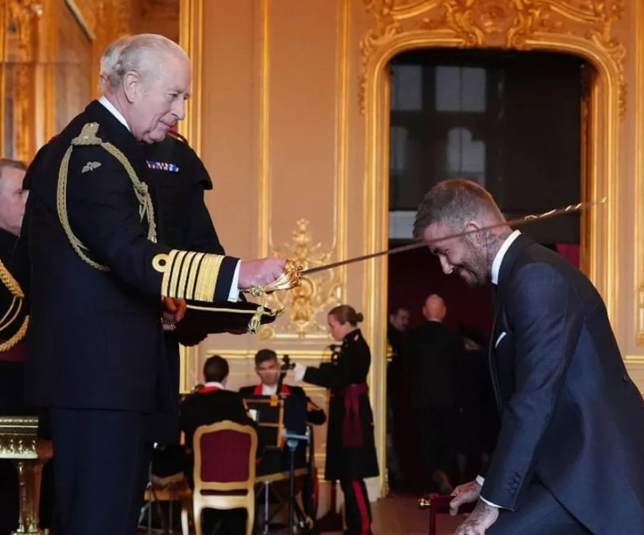 David Beckham knighted at Windsor castle by King Charles