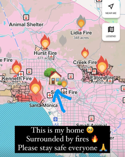 Bryanna Reynolds' home in Studio City is close to several fires in LA.