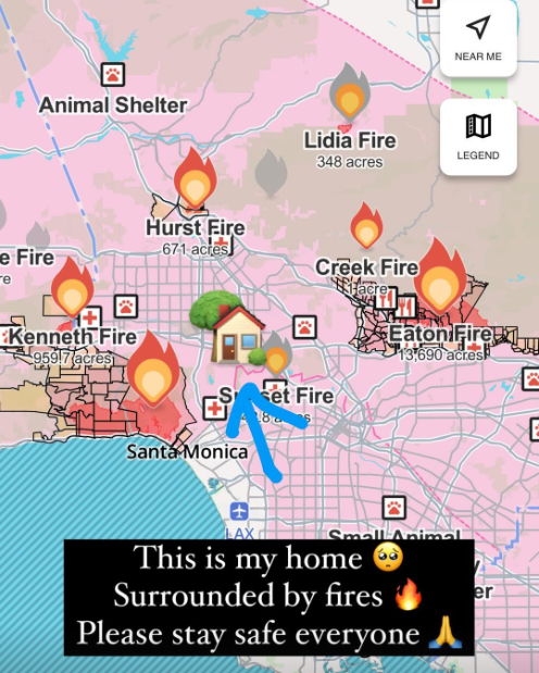 La casa de Bryanna Reynolds en Studio City está cerca de varios incendios en Los Ángeles.