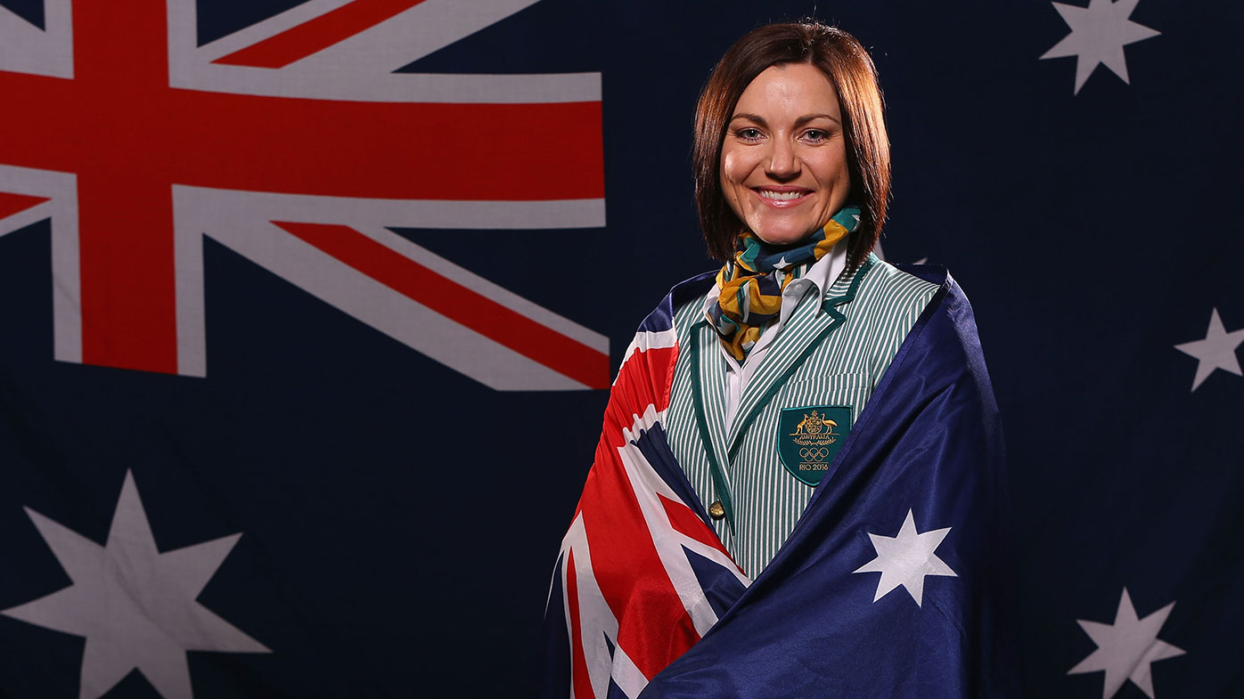 Anna Meares poses shortly after being announced as the Australian flag bearer for the Opening ceremony of the 2016 Games