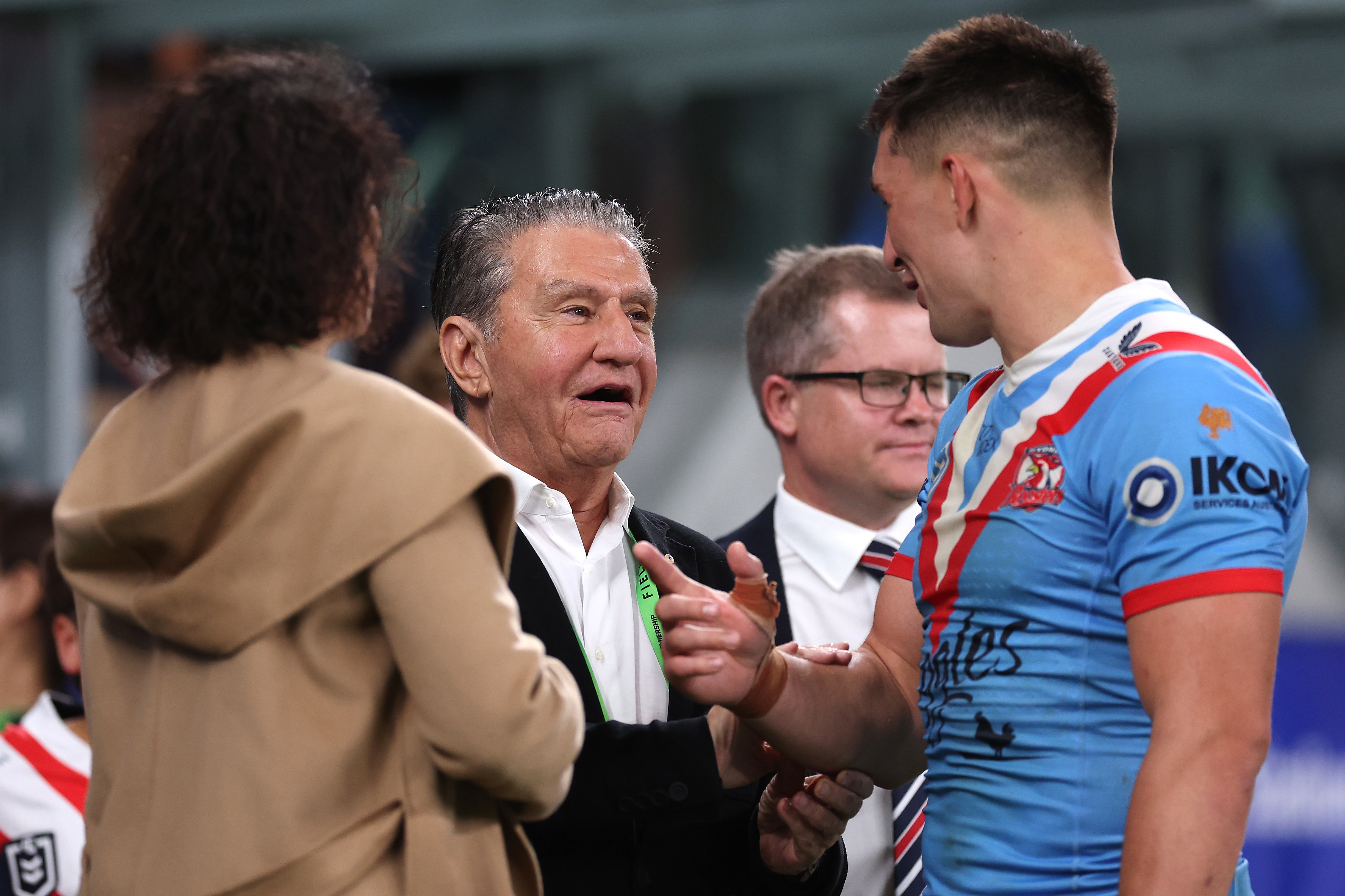 Roosters boss Nick Politis talks to Victor Radley.
