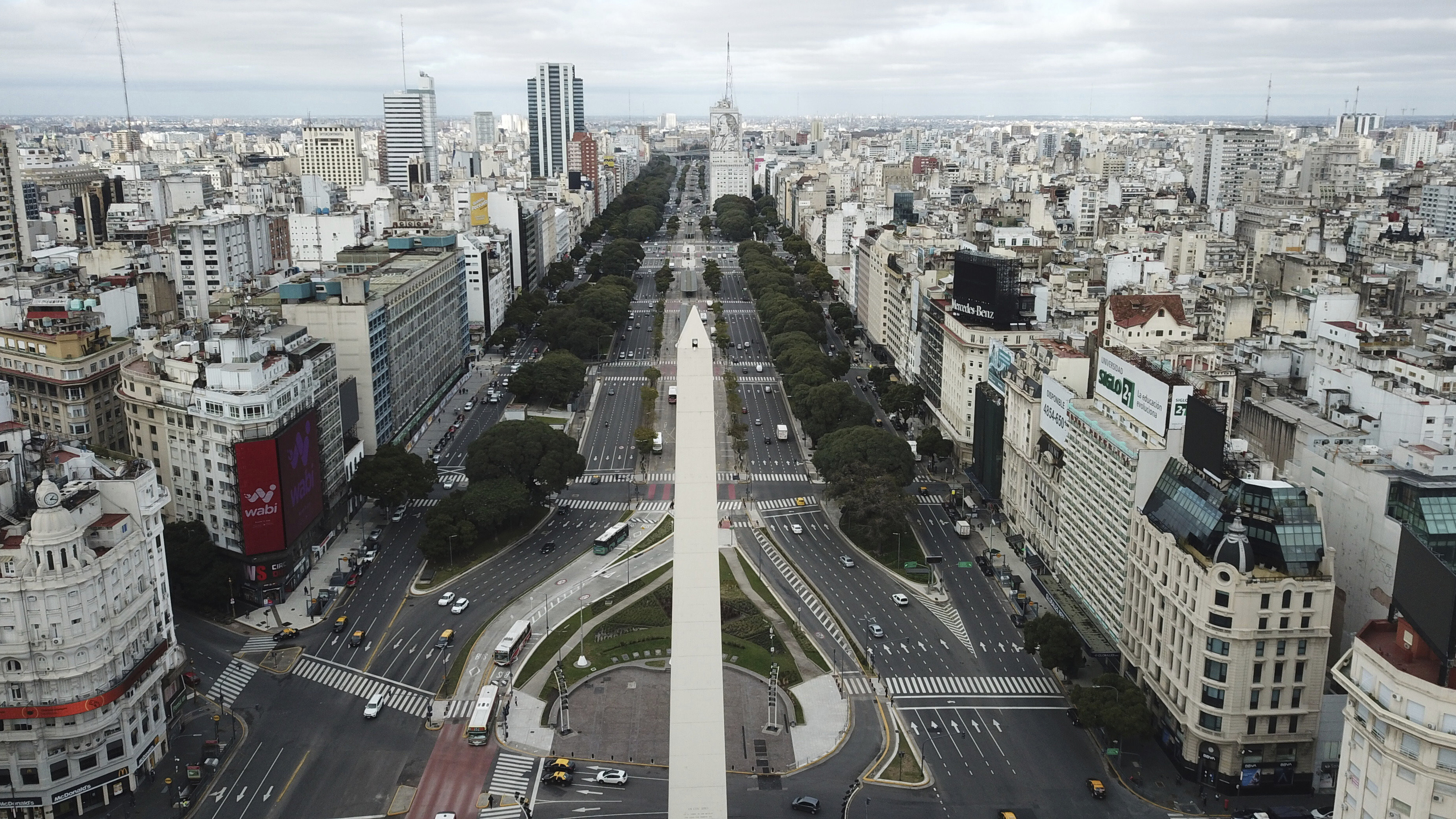 The 9 de Julio Boulevard almost devoid of traffic during the return to a strict lockdown in Buenos Aires, Argentina, July 1, 2020.