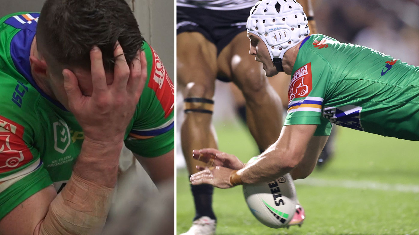 Croker missed a crucial grounding in the first-half that would have put the Raiders up 12-0 against the Panthers. (Getty/Nine)