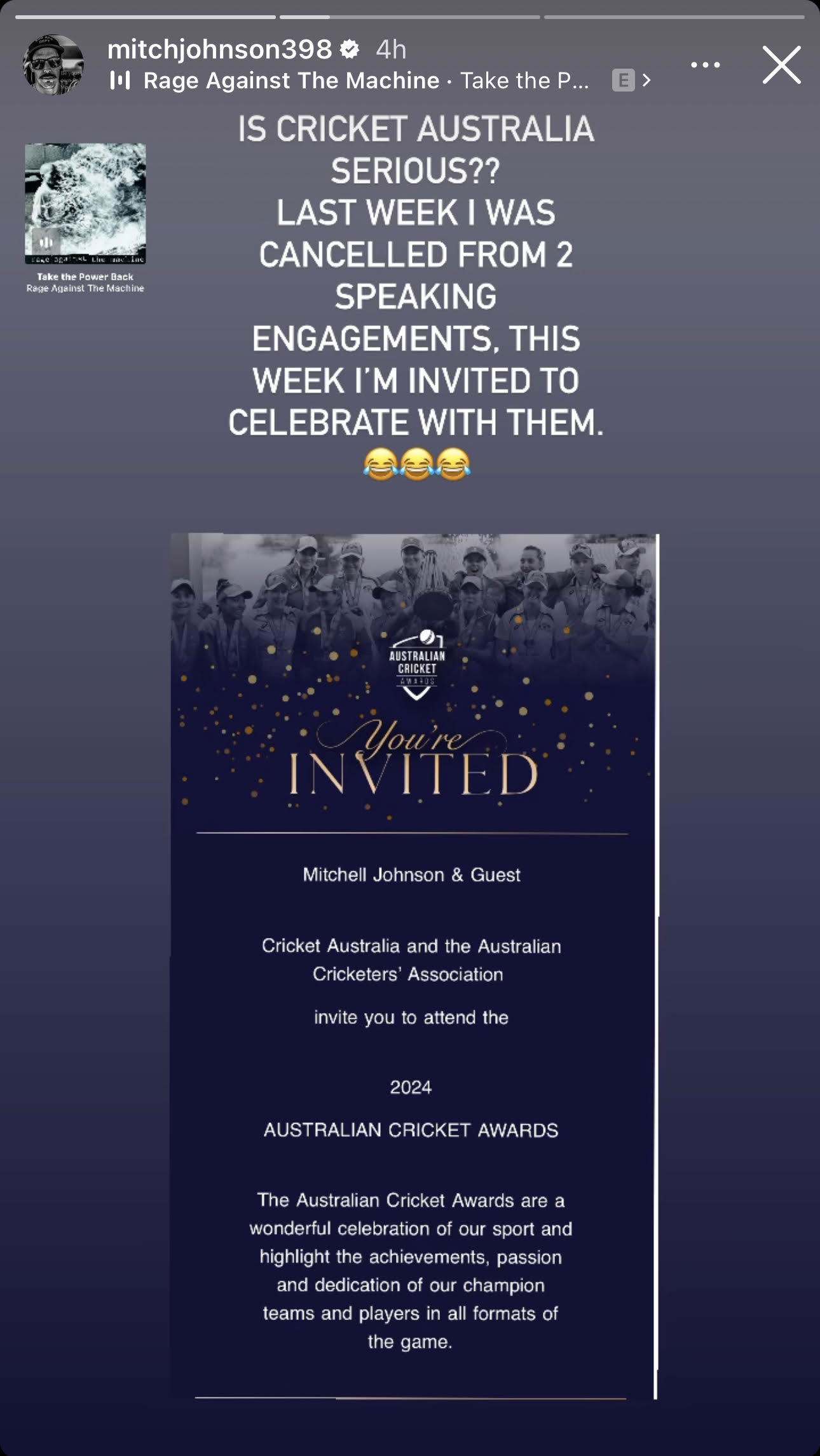 Mitchell Johnson took to his Instagram to express his confusion. (@mitchjohnson398)