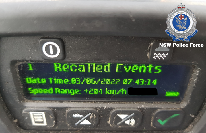 The luxury car was clocked doing 204 km/h.