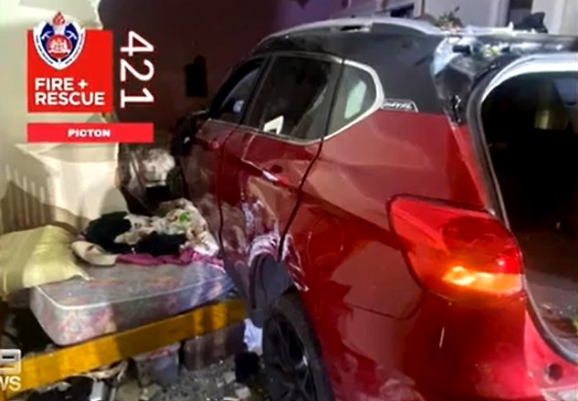 The SVU smashed through the bedroom of the NSW home while the occupants were sleeping.