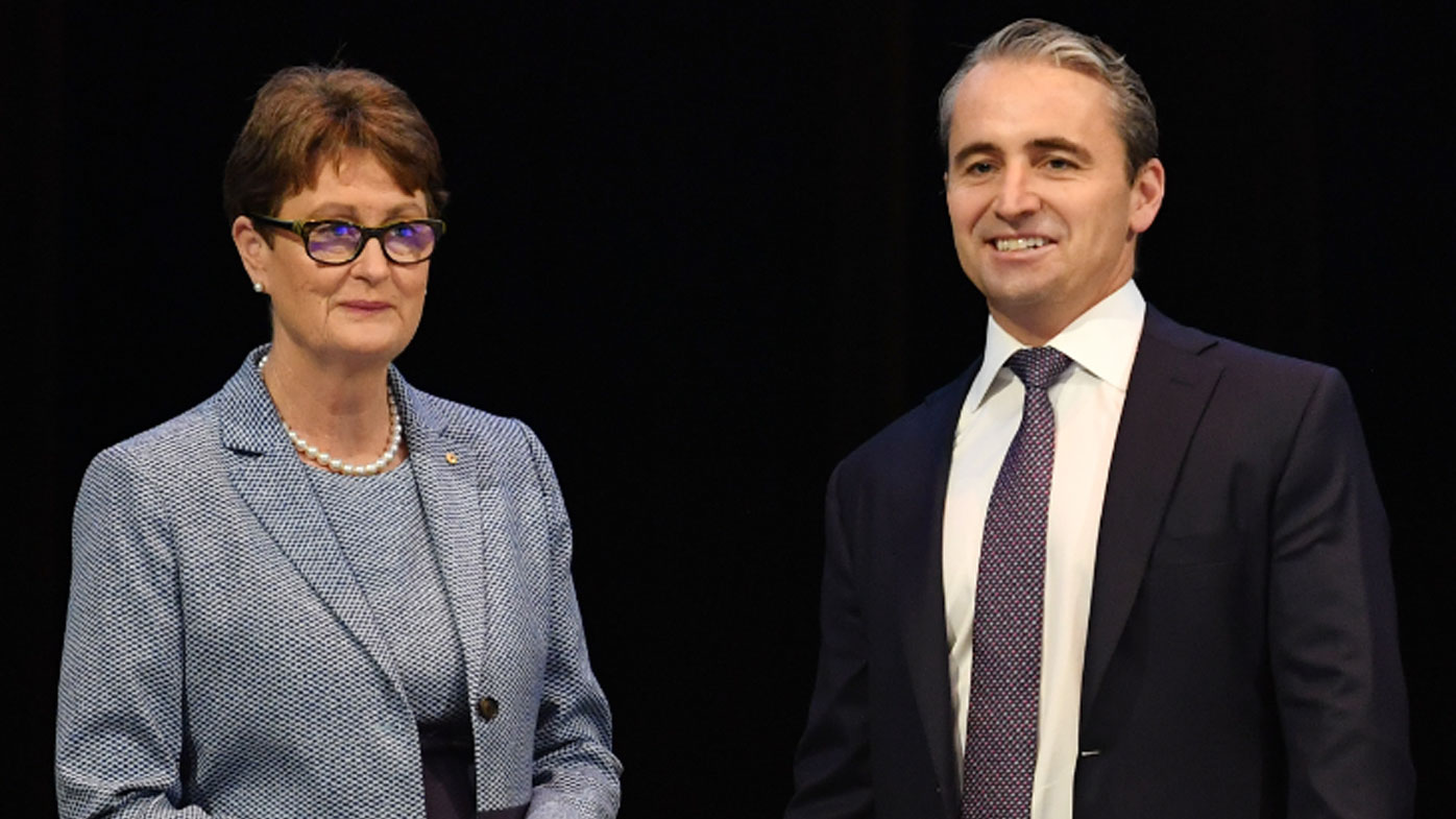 Commonwealth Bank chairman Catherine Livingstone (left) and CEO Matt Comyn (right) during the Commonwealth Bank annual general meeting (AGM) in Sydney.