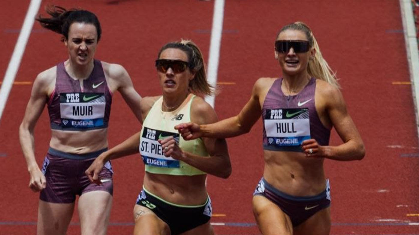 Jessica Hull finishing second at the Eugene Diamond League.