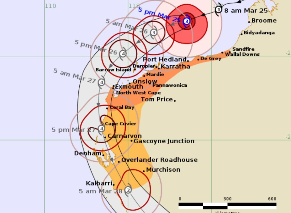 Tropical Cyclone Narelle tracking map as at 11pm March 25, 2026