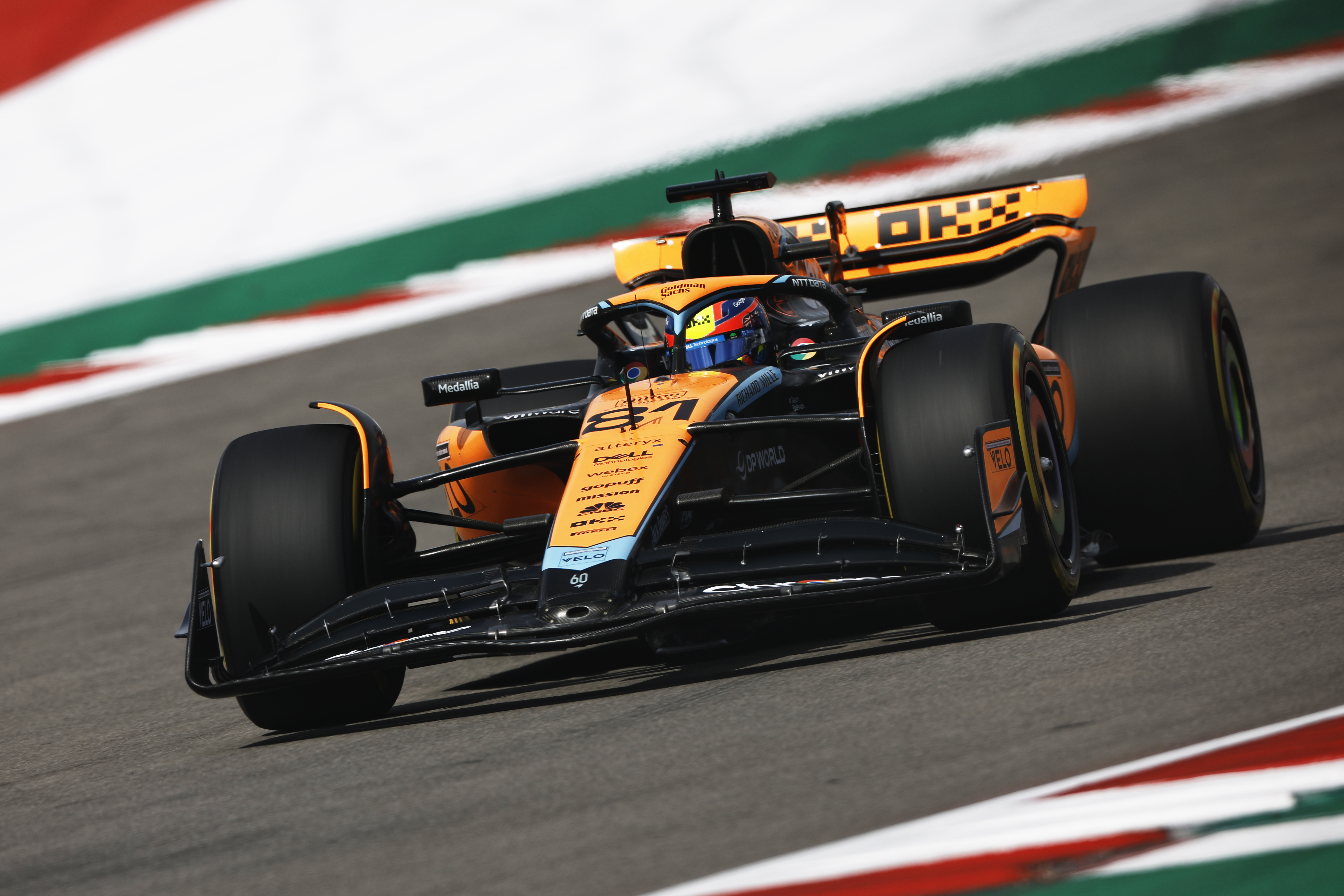 Oscar Piastri of Australia driving the (81) McLaren MCL60 Mercedes on track during the Sprint Shootout ahead of the F1 Grand Prix of United States at Circuit of The Americas on October 21, 2023 in Austin, Texas. (Photo by Chris Graythen/Getty Images)