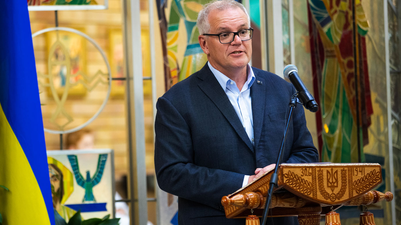 Prime Minister Scott Morrison at a vigil for Ukraine at St Andrews Ukrainian Church.