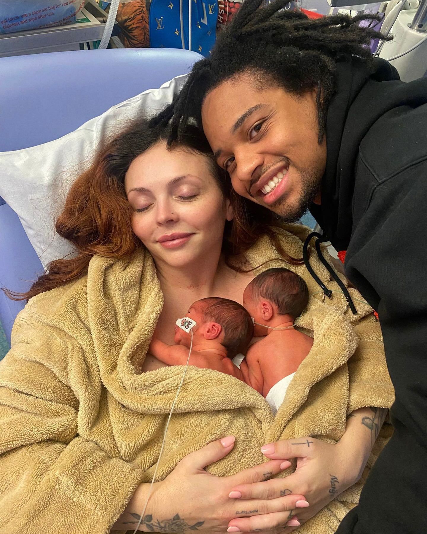 Jesy Nelson shares a picture of her and Zion with her twins in the NICU