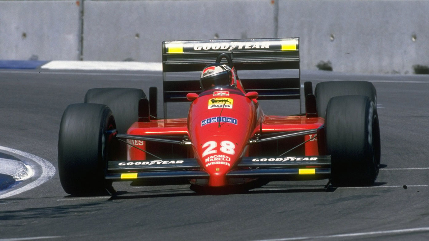 Gerhard Berger on the way to winning the 1987 Australian Grand Prix for Ferrari.