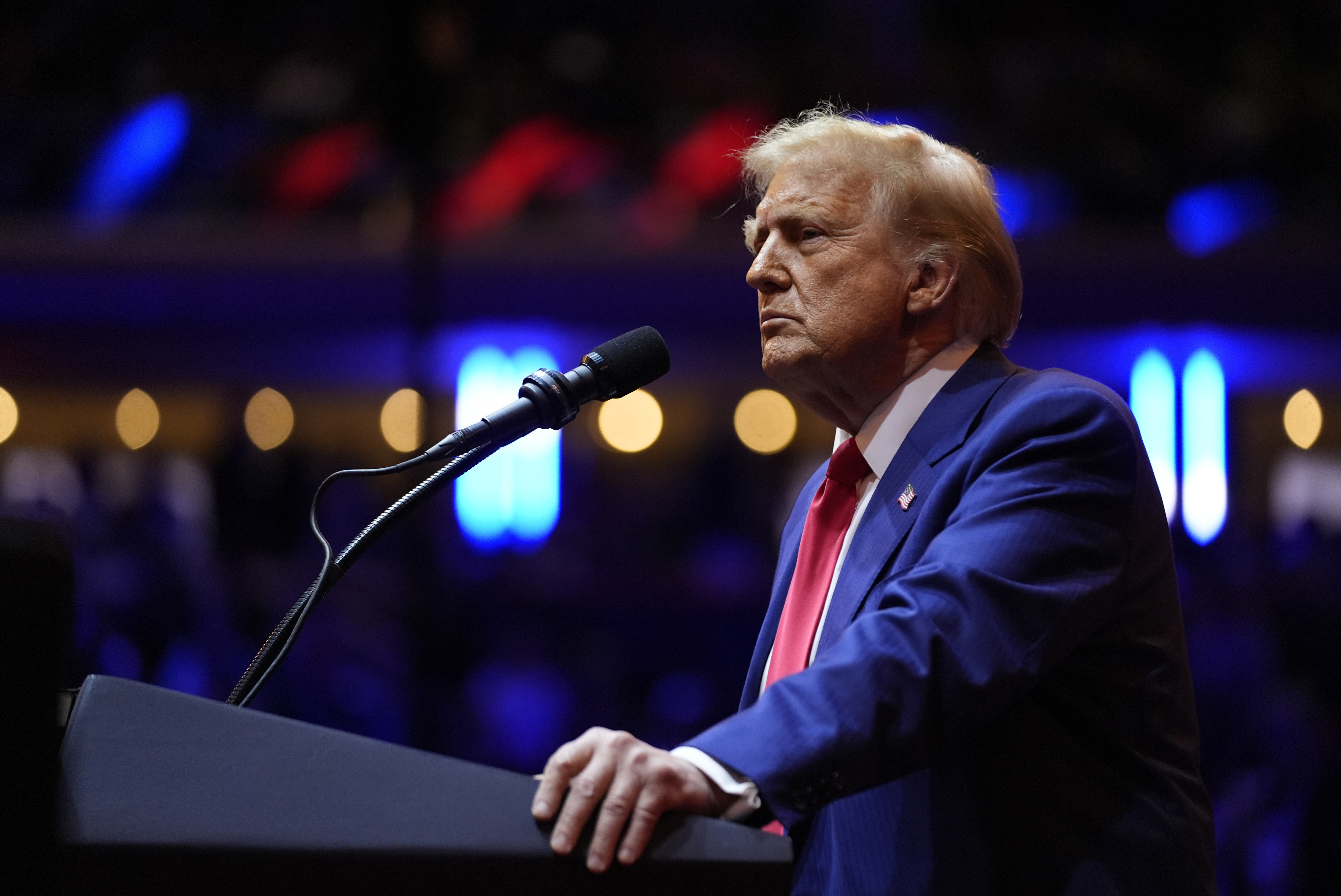 Republican presidential nominee former President Donald Trump speaks at a campaign rally at Madison Square Garden, Sunday, Oct. 27, 2024, in New York. (AP Photo/Alex Brandon)