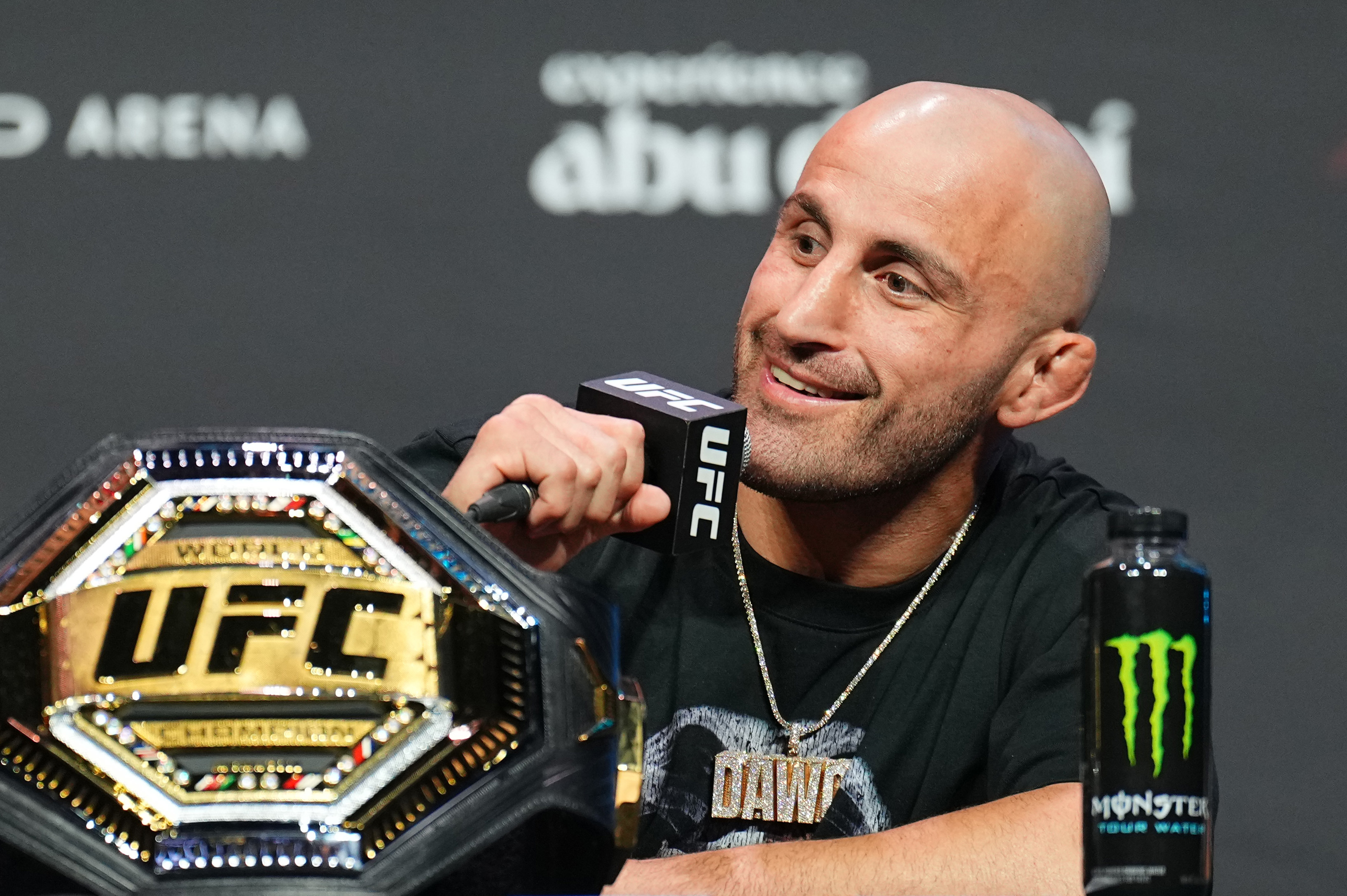 Alexander Volkanovski during the UFC 294 press conference at Etihad Arena.