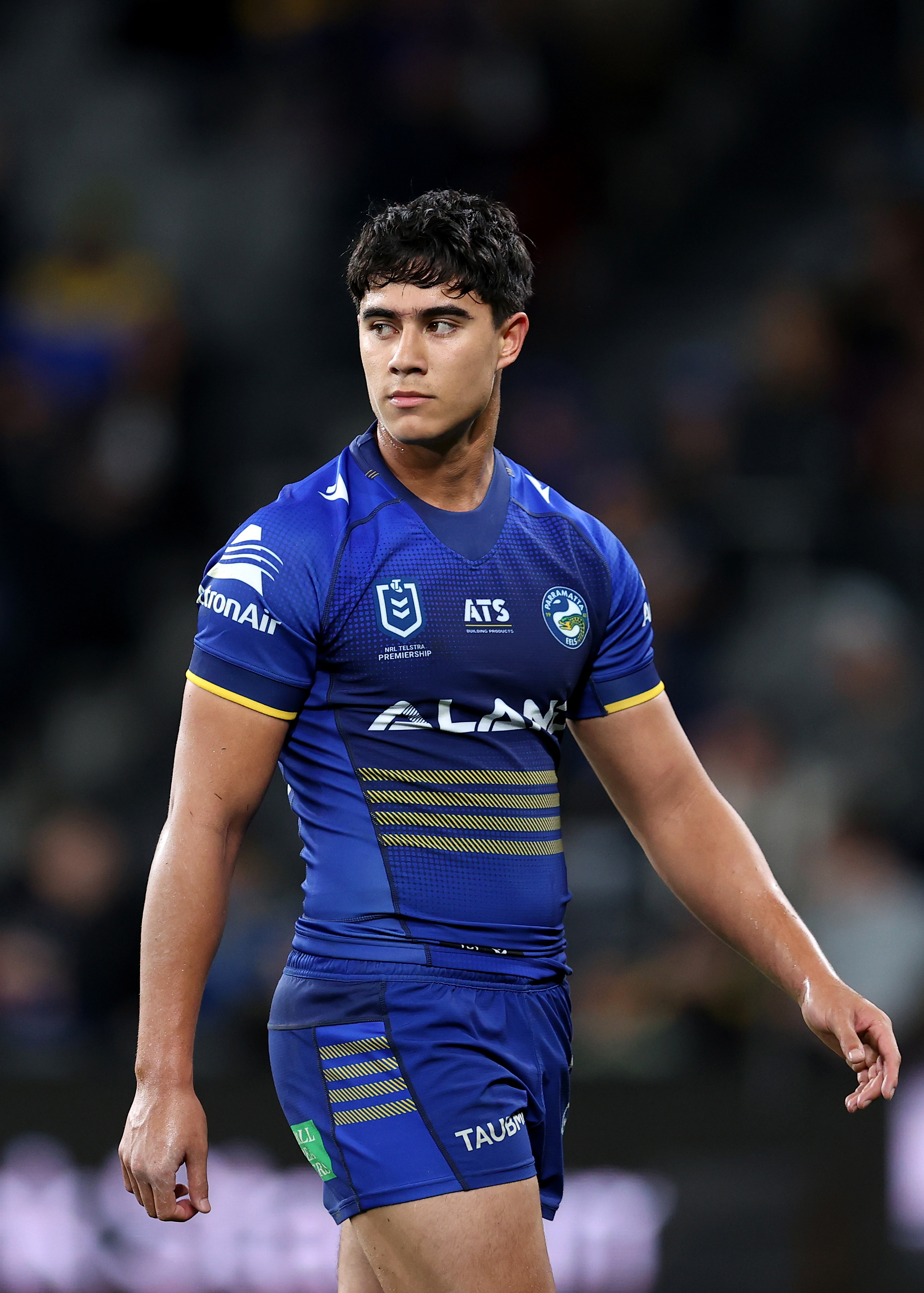 Blaize Talagi of the Eels looks on during the round 21 NRL match between Parramatta Eels and Melbourne Storm at CommBank Stadium, on July 26, 2024, in Sydney, Australia. (Photo by Brendon Thorne/Getty Images)