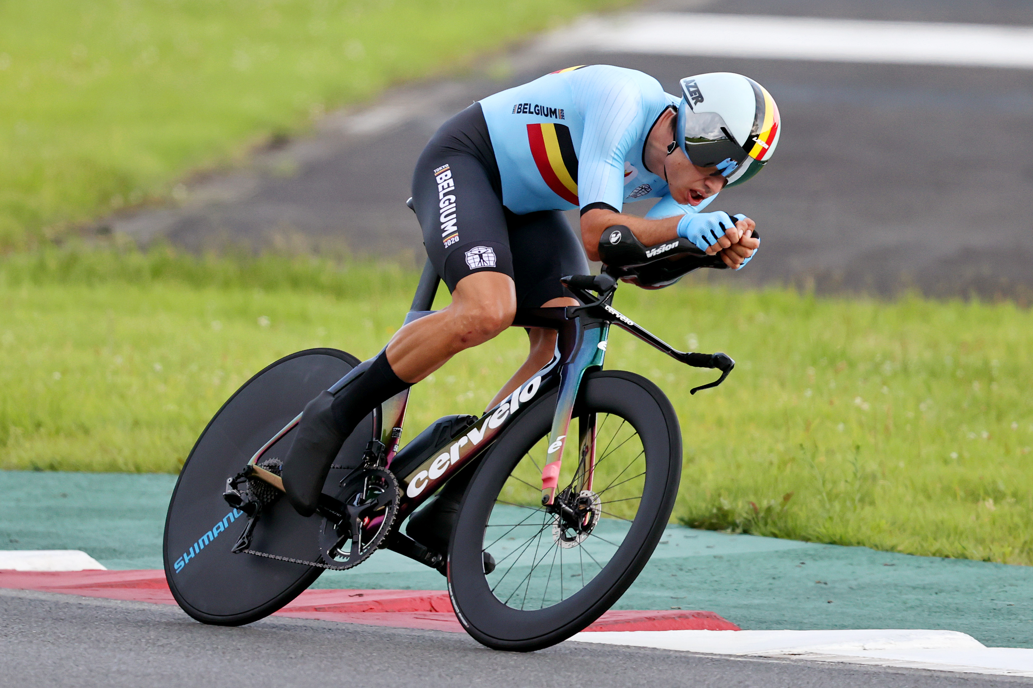 Wout van Aert of Belgium rides at the Tokyo 2020 Olympic Games.