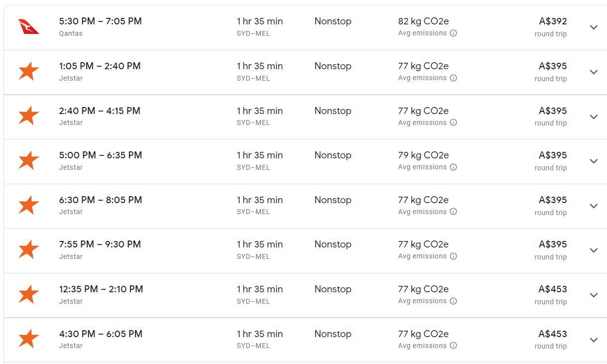 Flights to Melbourne from Sydney 