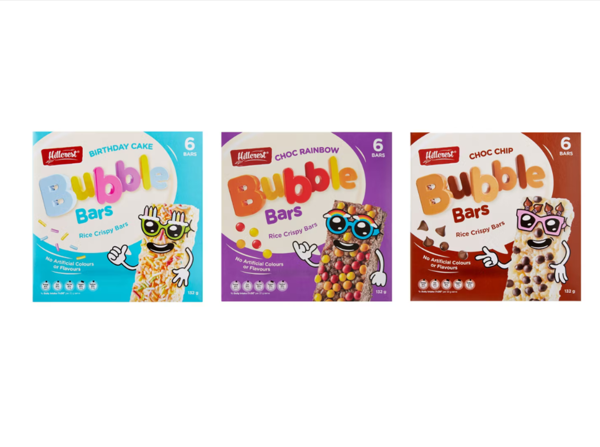 The supermarket giant is recalling Hillcrest Bubble Bars in the choc rainbow, birthday cake and choc chip flavours due to the potential presence of black rubber pieces.