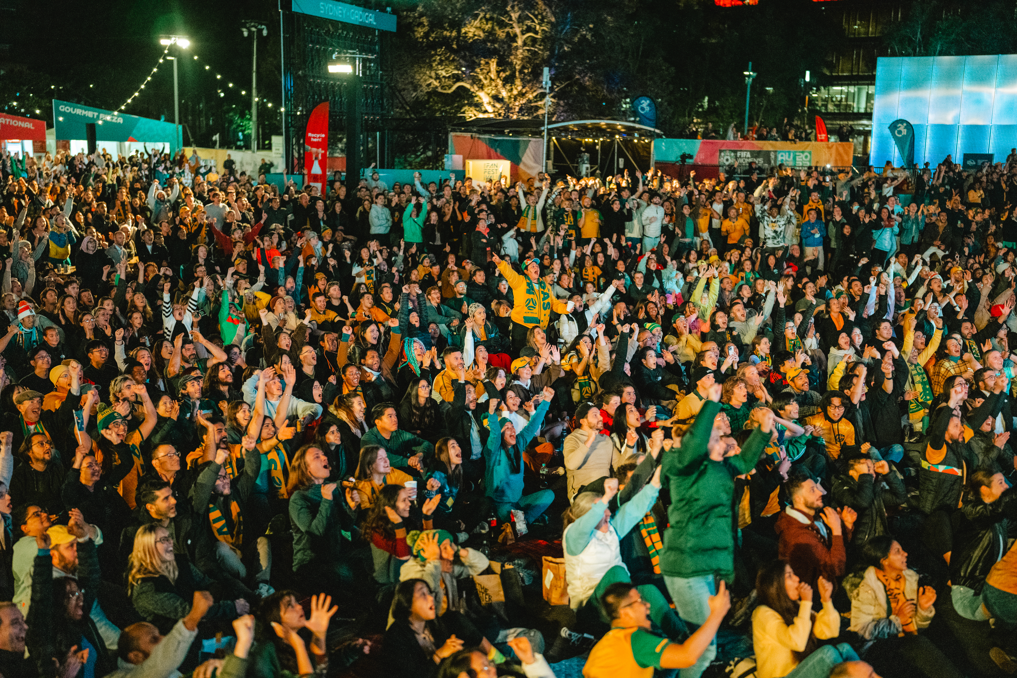 Fans at the FIFA Fan Festival in Sydney to watch the Matildas beat Canada 4-0.