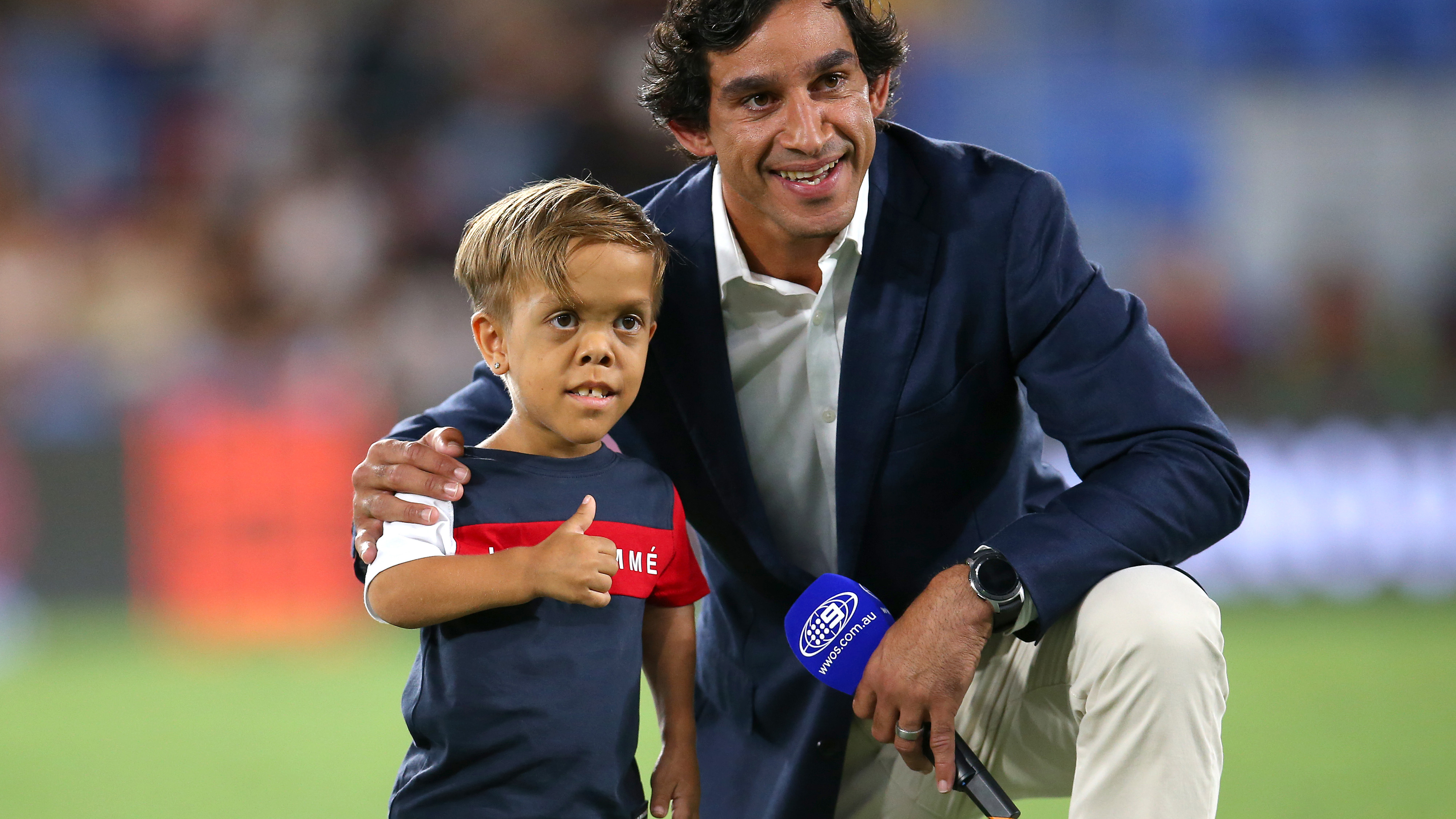 Johnathan Thurston embracing Quaden Bayles at last year's All Star Game.