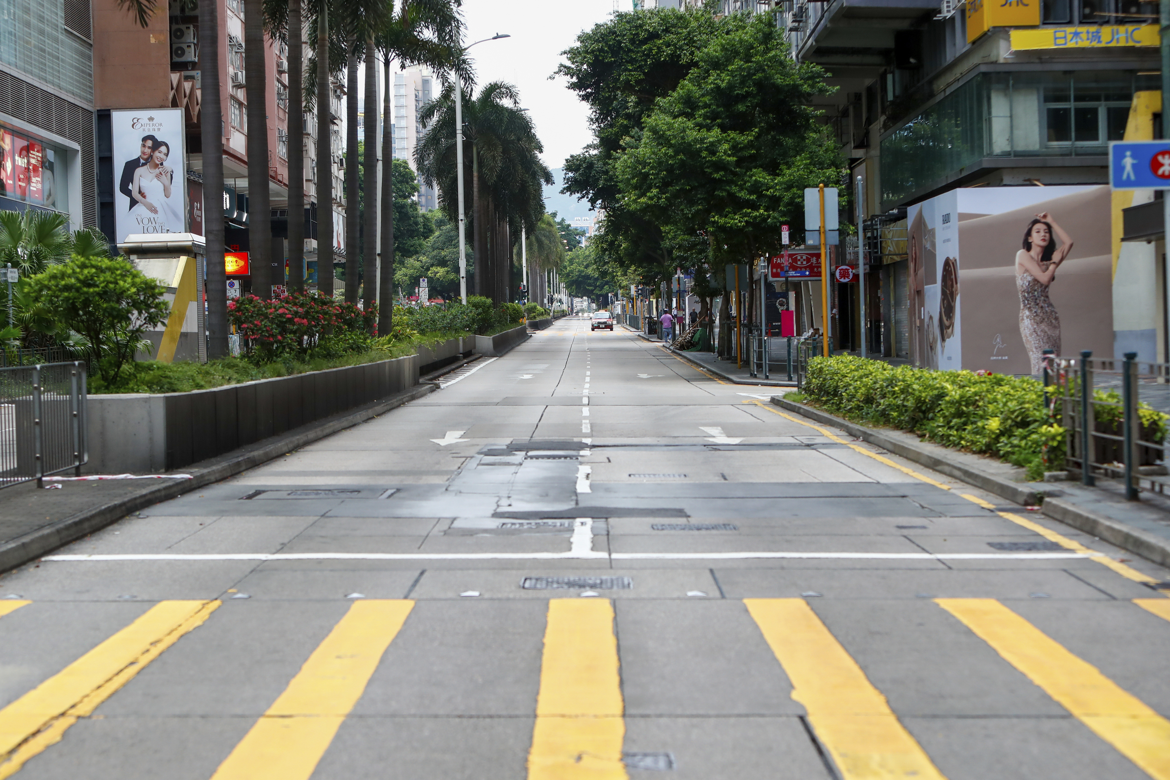 A street is deserted in Hong Kong as as Super Typhoon Saola approaches the city on Friday, Sept. 1, 2023 