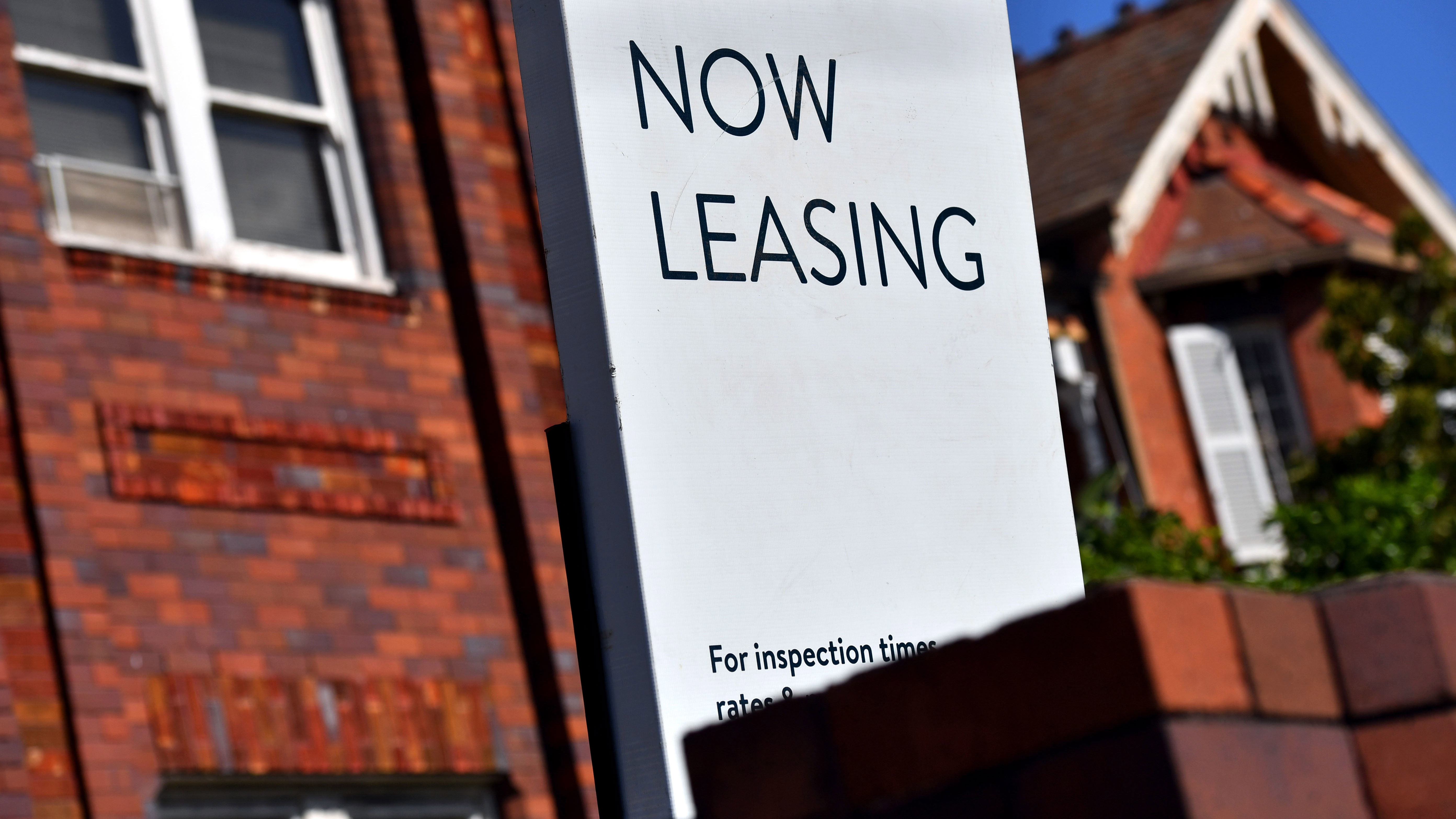 A "now leasing" sign at a property listed for rent in Sydney.