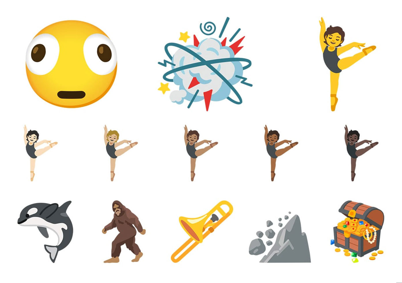 The new emojis as they will appear on Google phones.
