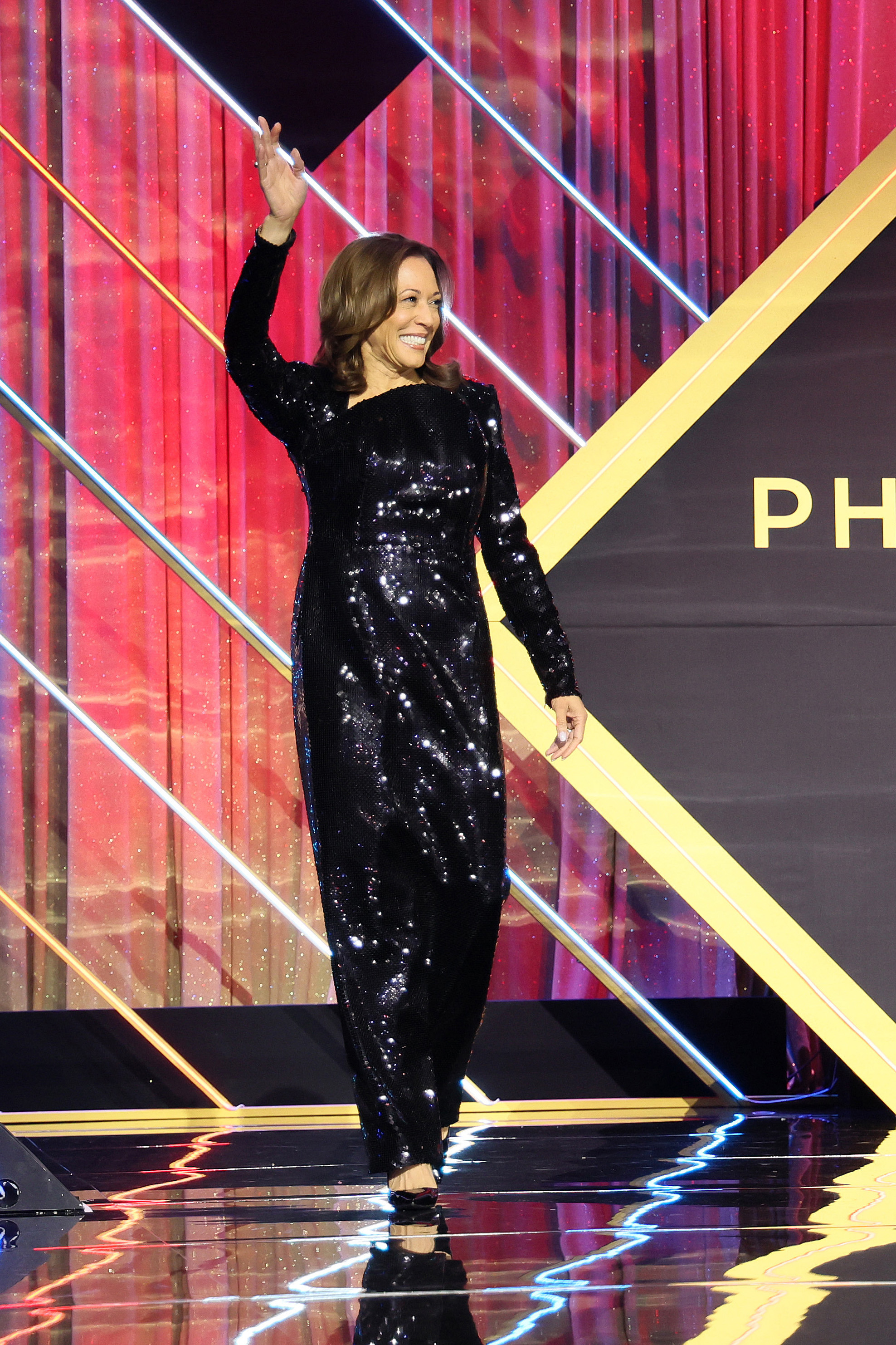 U.S. Vice President Kamala Harris seen onstage during The Congressional Black Caucus Foundation's 53rd Annual Legislative Conference  Annual Phoenix Awards Dinner at Walter E. Washington Convention Center on September 14, 2024 in Washington, DC.