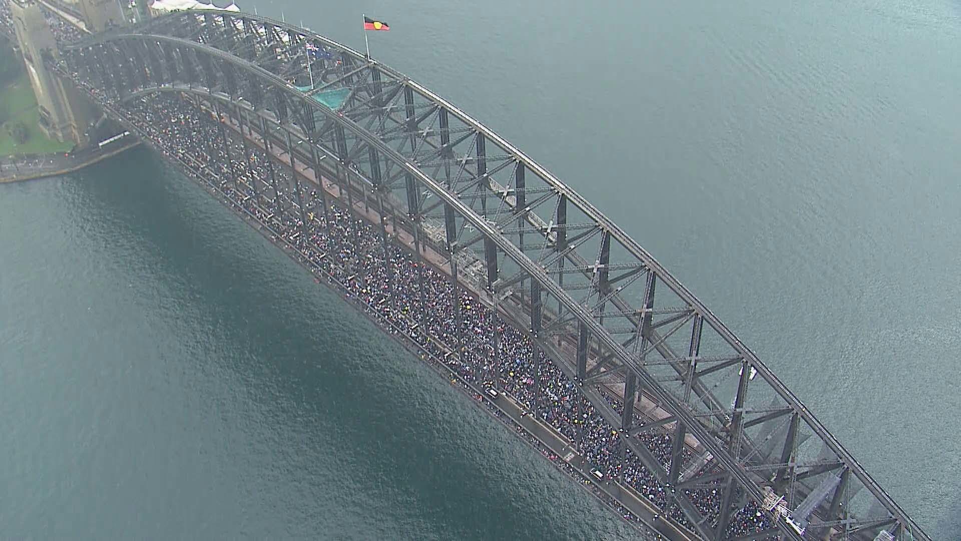 Thousands pack the bridge for the Pro-Palestine rally in Sydney