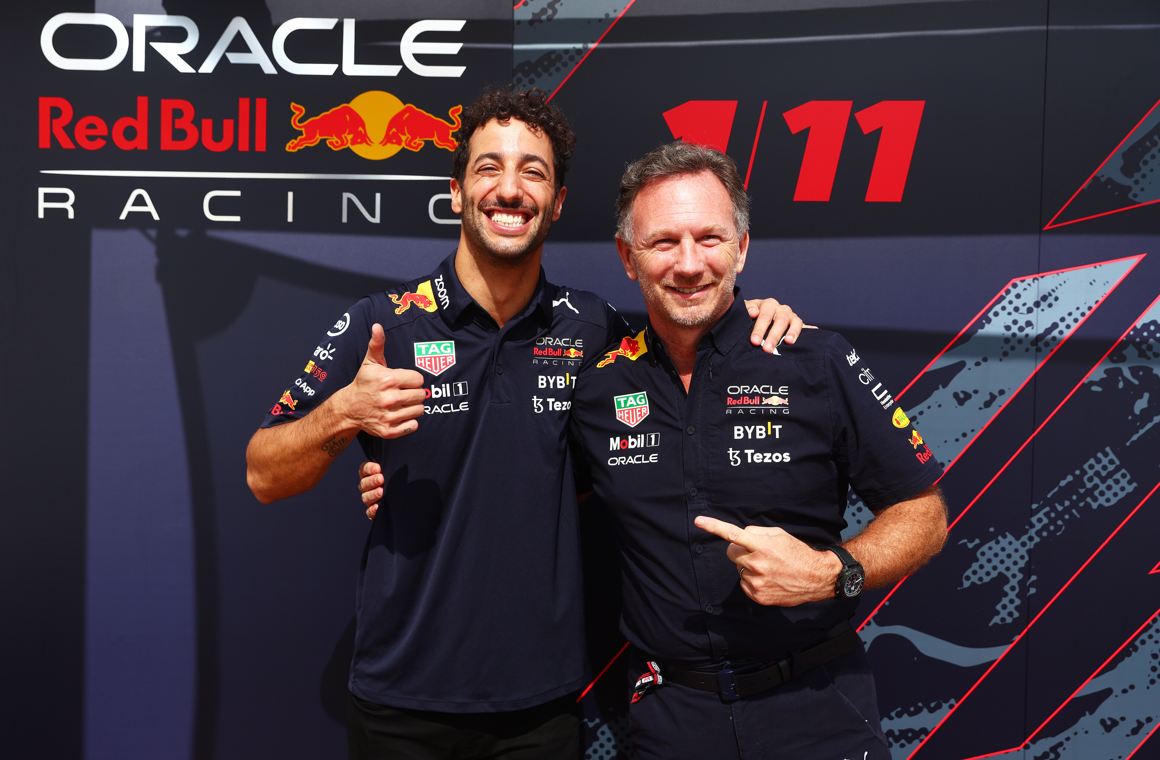 Daniel Ricciardo (left) and Red Bull team principal Christian Horner.