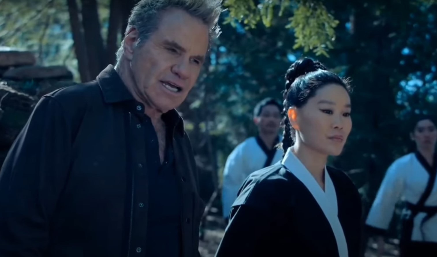 Alicia Hannah-Kim and Martin Kove in Cobra Kai