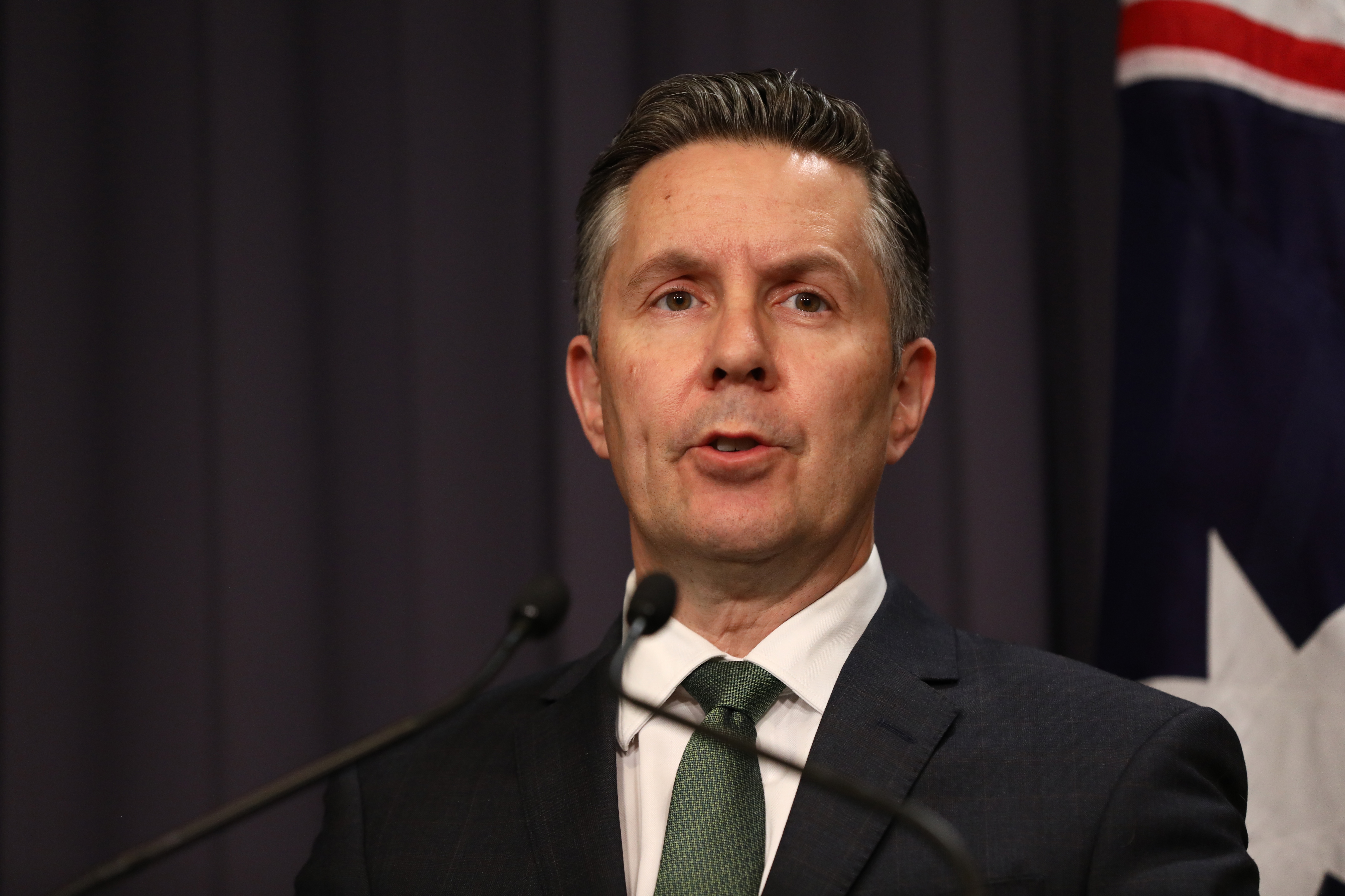 Minister for Health and Aged Care Mark Butler and Chief Medical Officer Paul Kelly provide a COVID-19 update at Parliament House in Canberra on November 15, 2022. Photo: Dominic Lorrimer