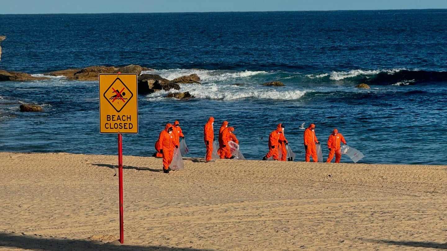 Council staff continue the clean up at Coogee Beach.