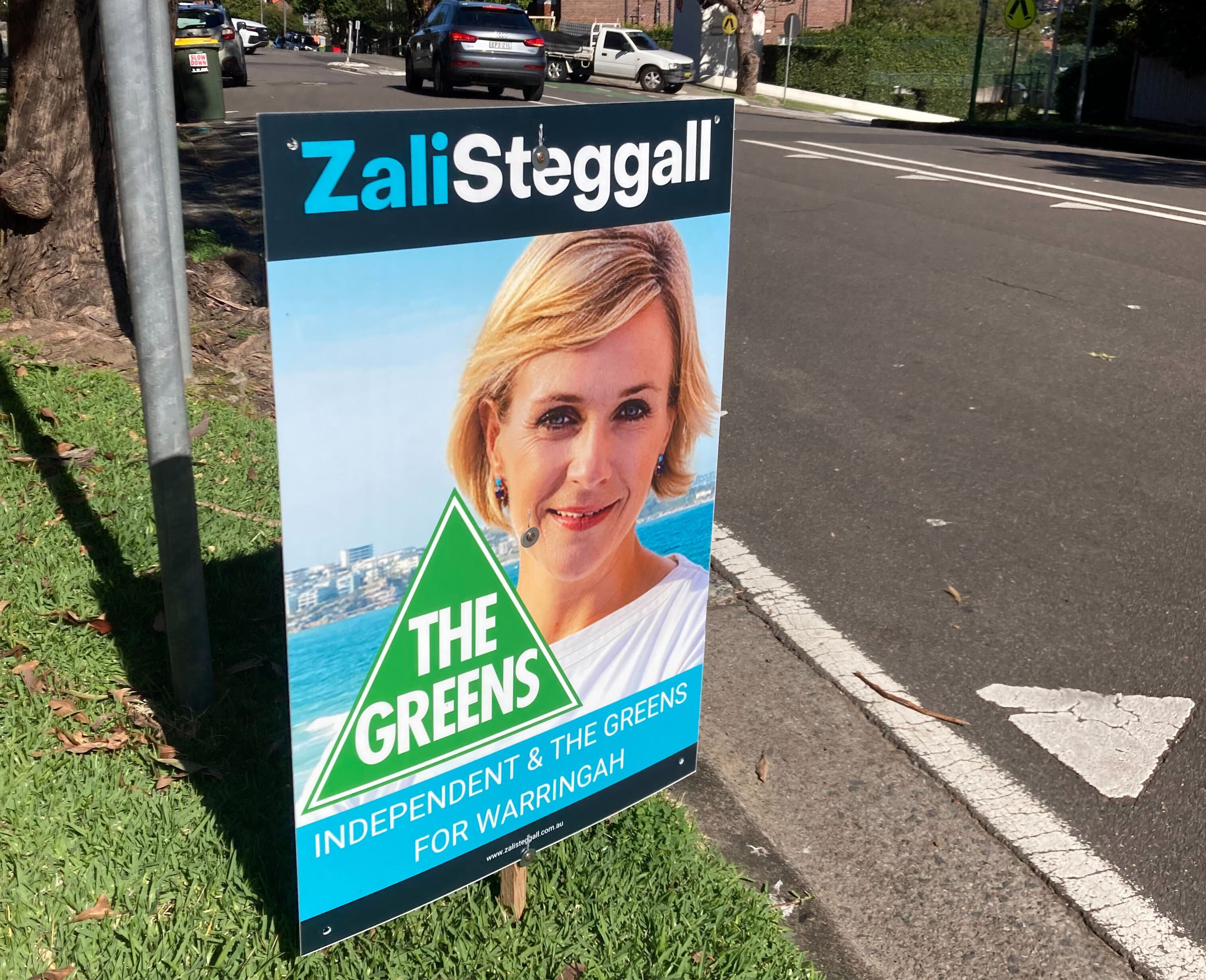 A misleading election sign portraying Zali Steggall as a Greens candidate