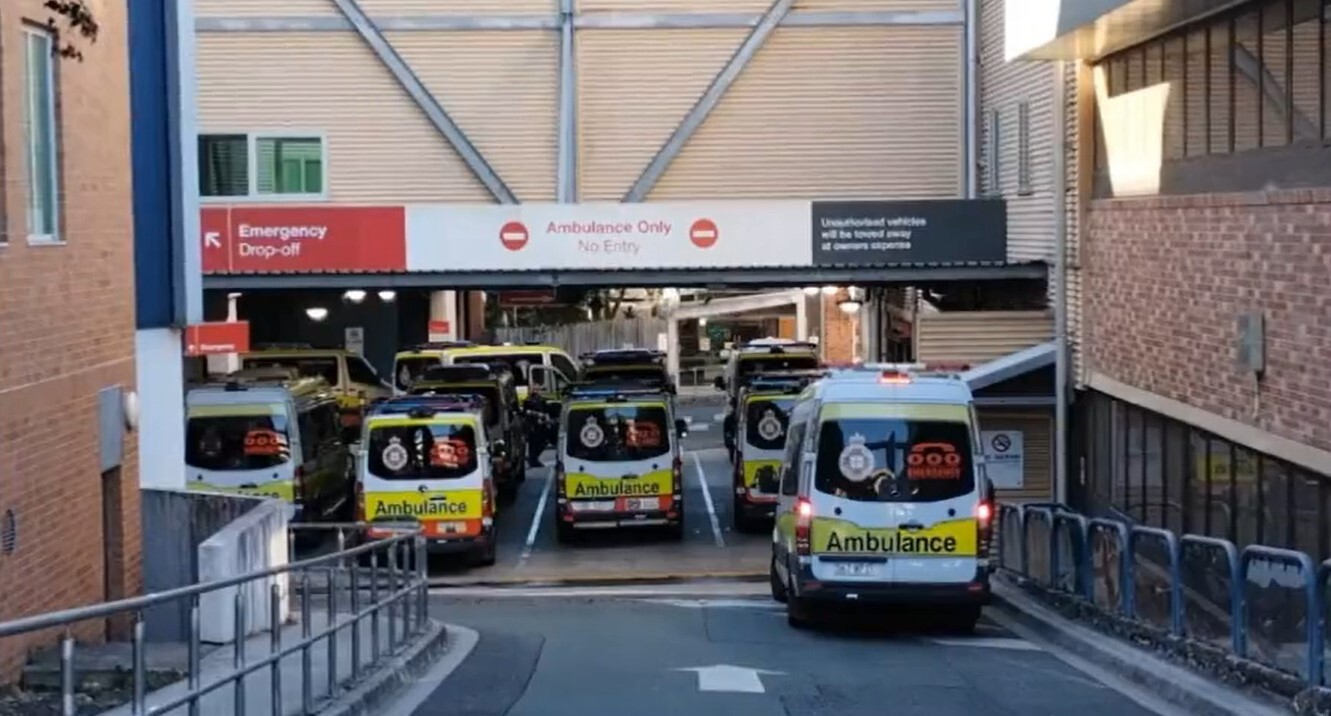 Ambulance ramping photo sent to 9News of Ipswich Hospital in Queensland