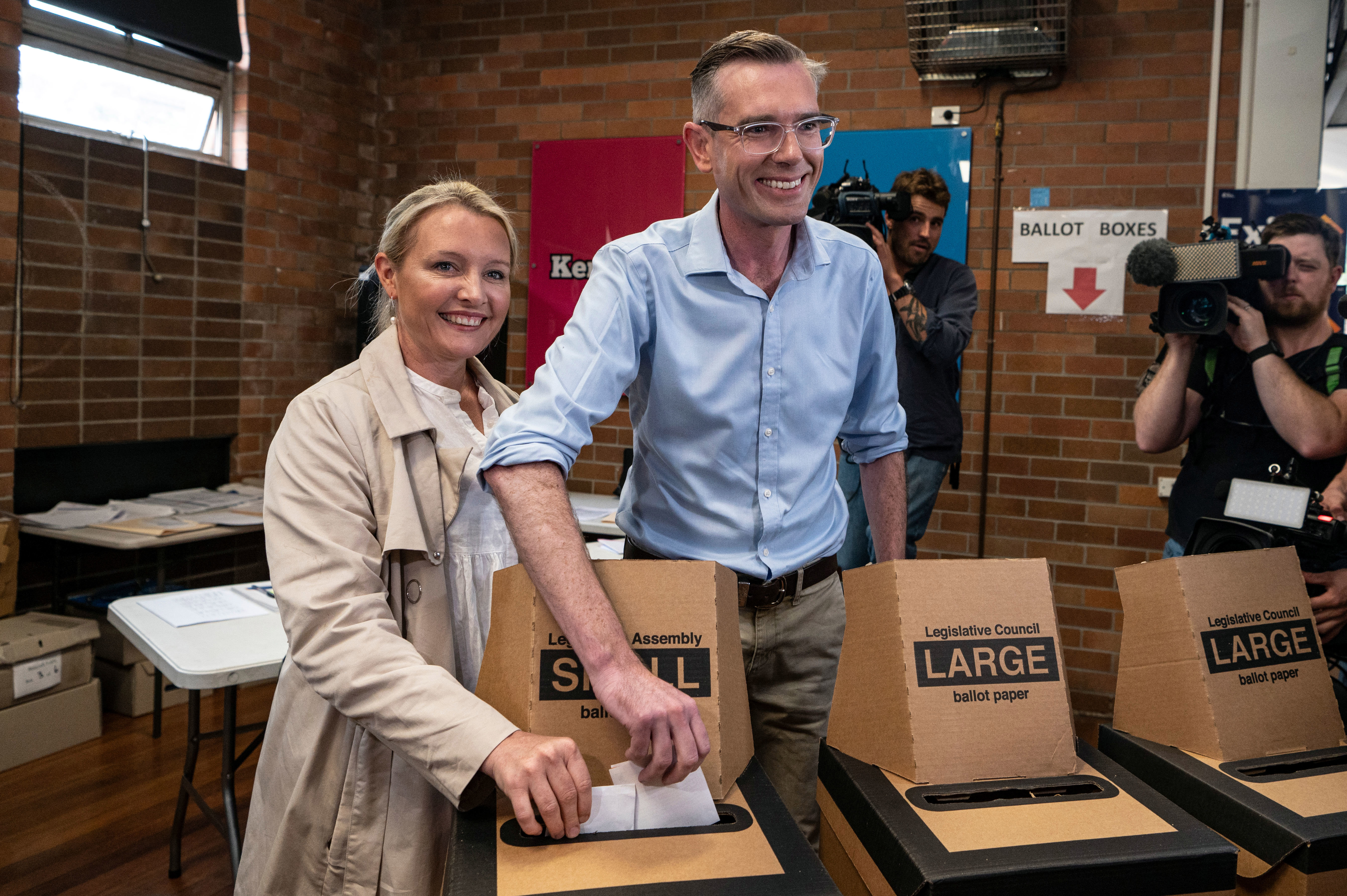 NSW premier Premier Dominic Perrottet along with his wife Helen Perrottet cast their votes