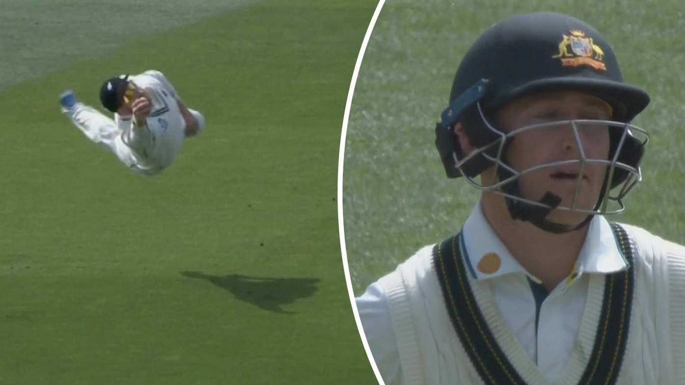 Marnus Labuschagne was denied a Test century by an all-time classic catch by Glenn Phillips.