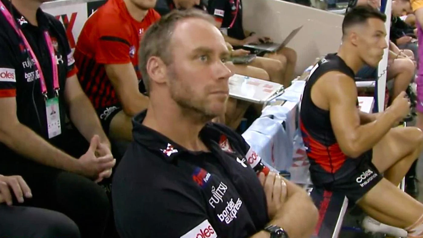 Ben Rutten moved to the bench during the Bombers' opening-round loss to the Hawks. (Twitter)