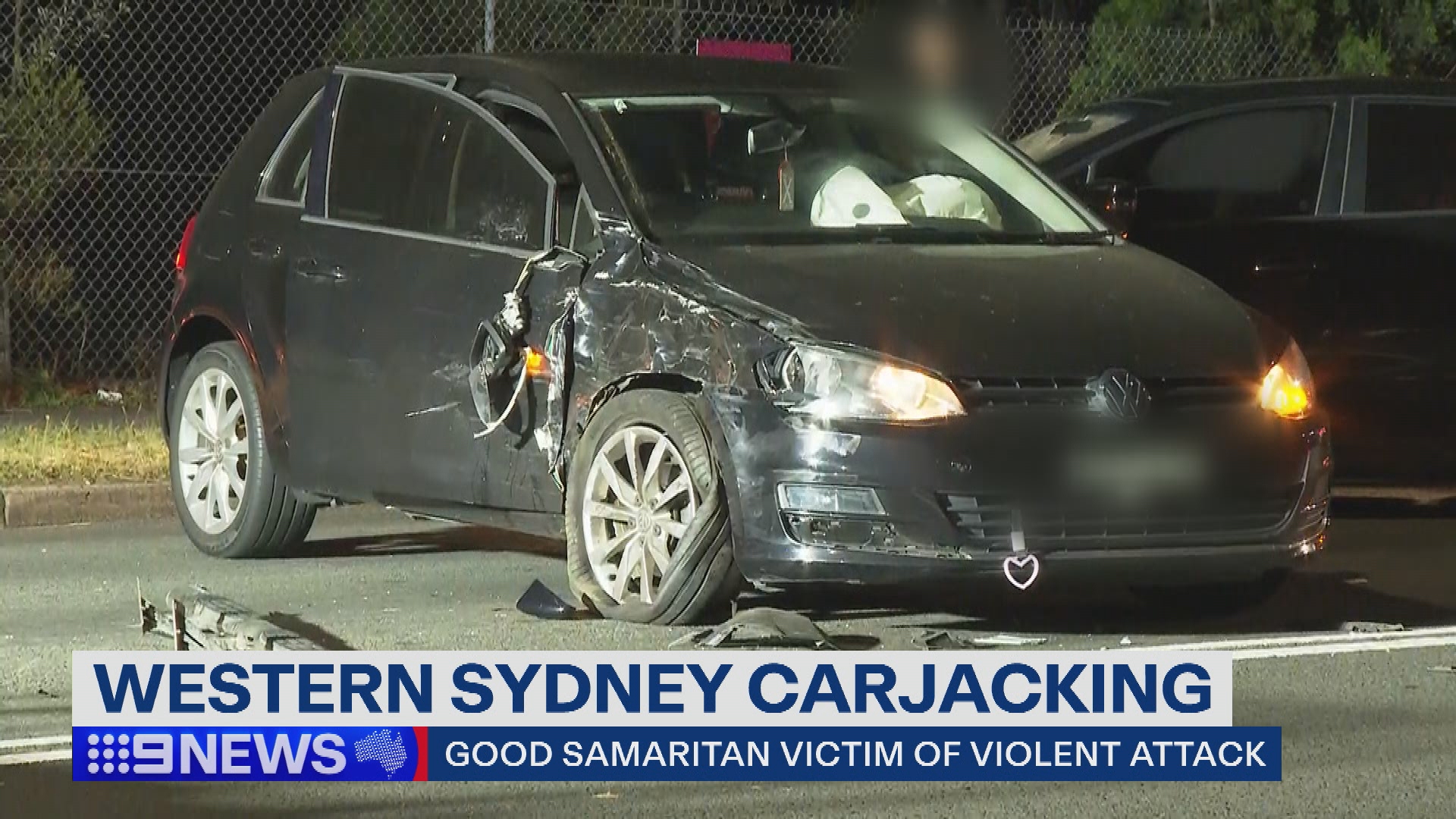 A black Volkswagen hatchback that was involved in a car accident in Sydney's west. 