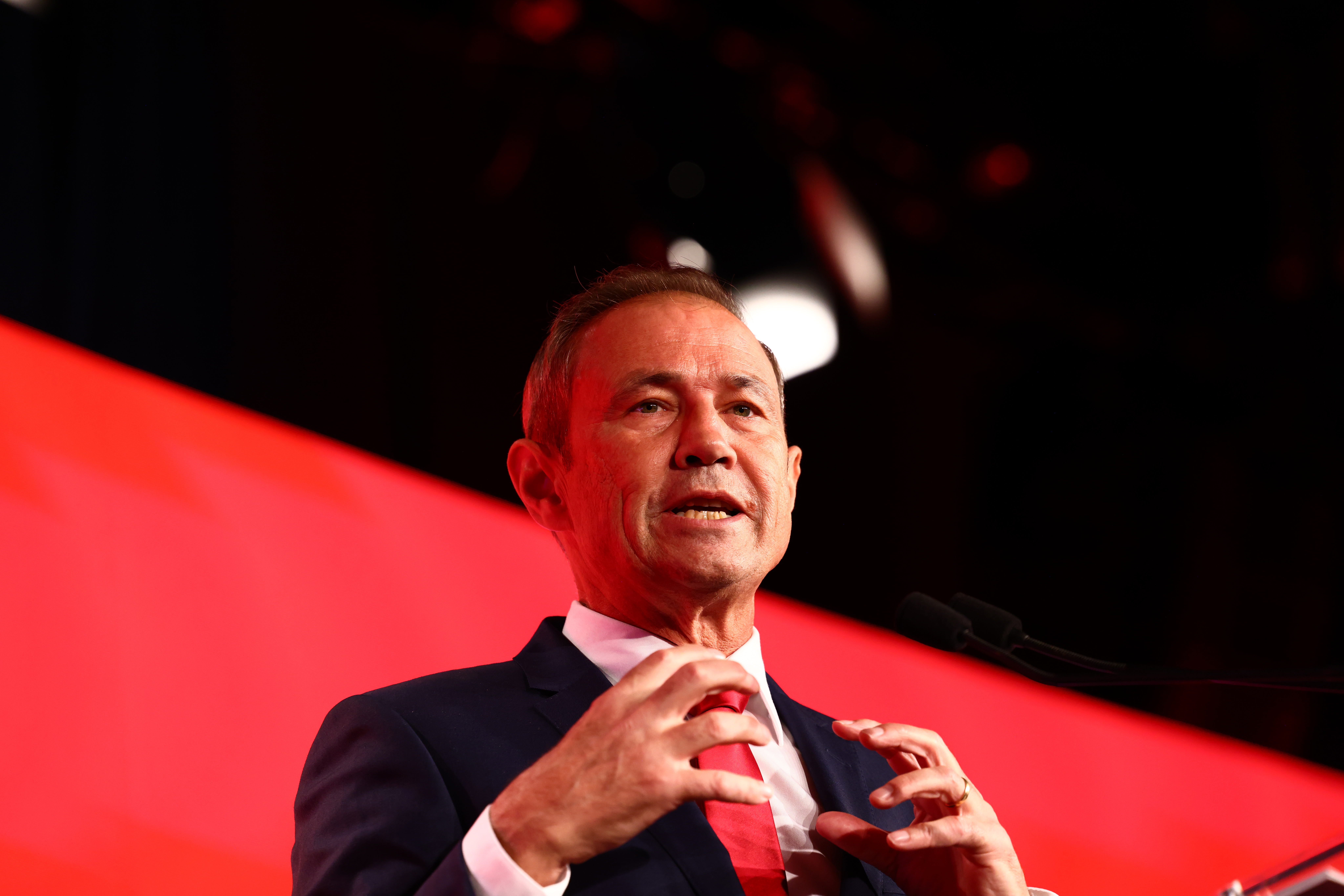 WA Premier Roger Cook at West Australian Labor's campaign launch in Perth. Feb 23, 2025. 